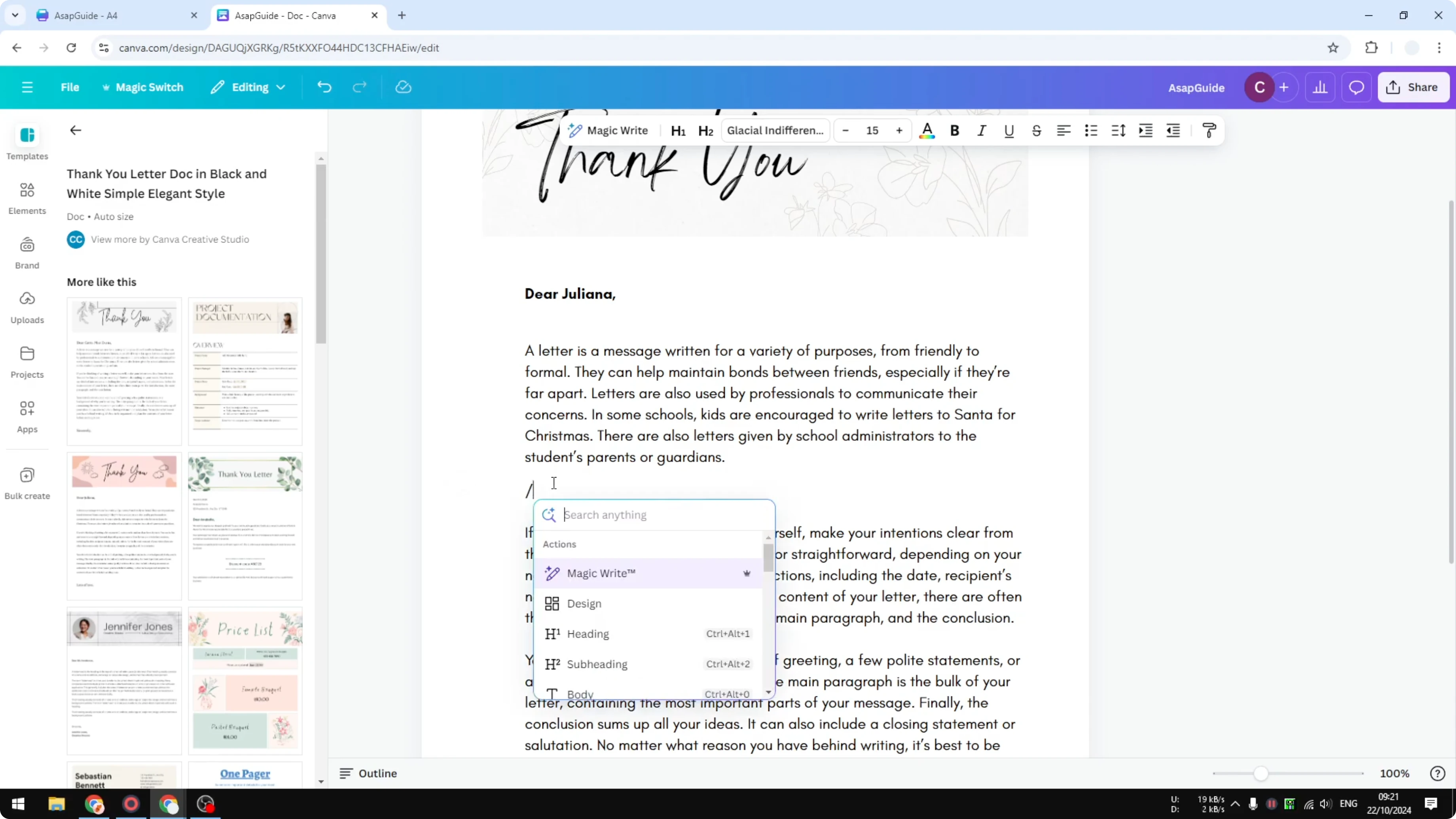 Screenshot from How to Create a Pagebreak in Canva Docs at 68s