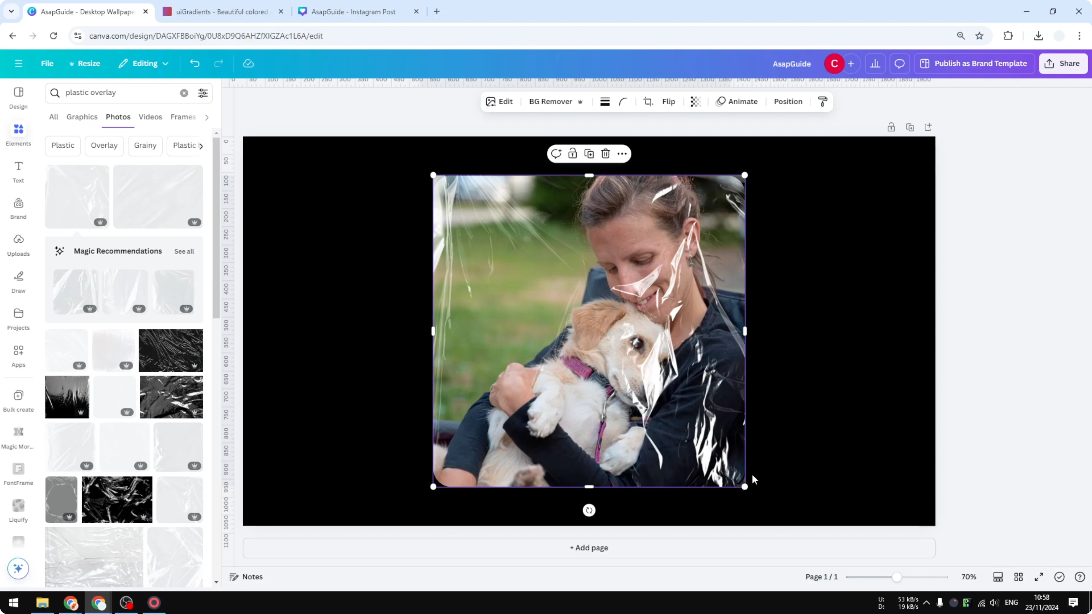 Screenshot from How to Create a Plastic Overlay Effect in Canva at 57s