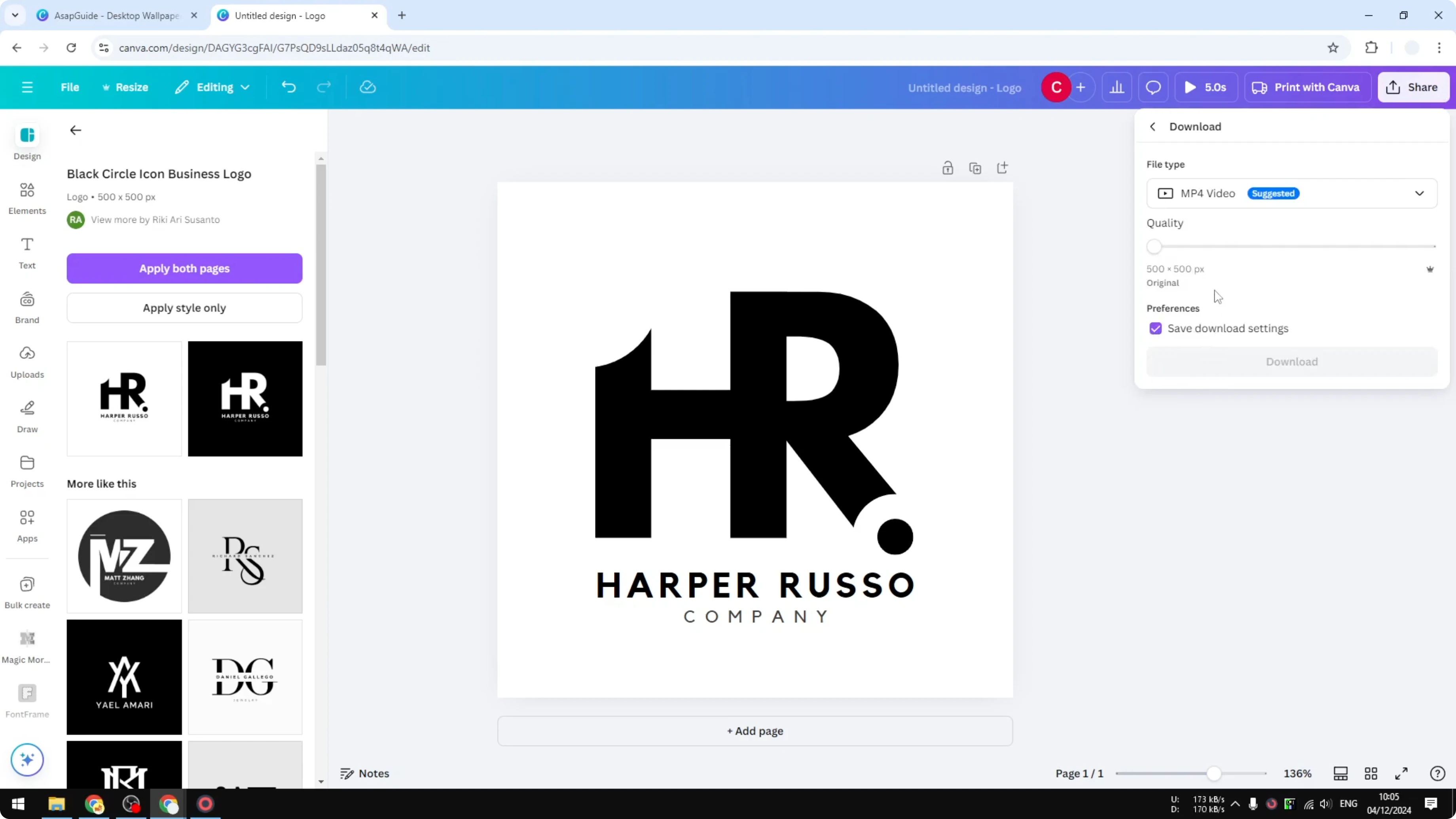 Screenshot from How to Create a PNG Transparent Logo in Canva at 120s
