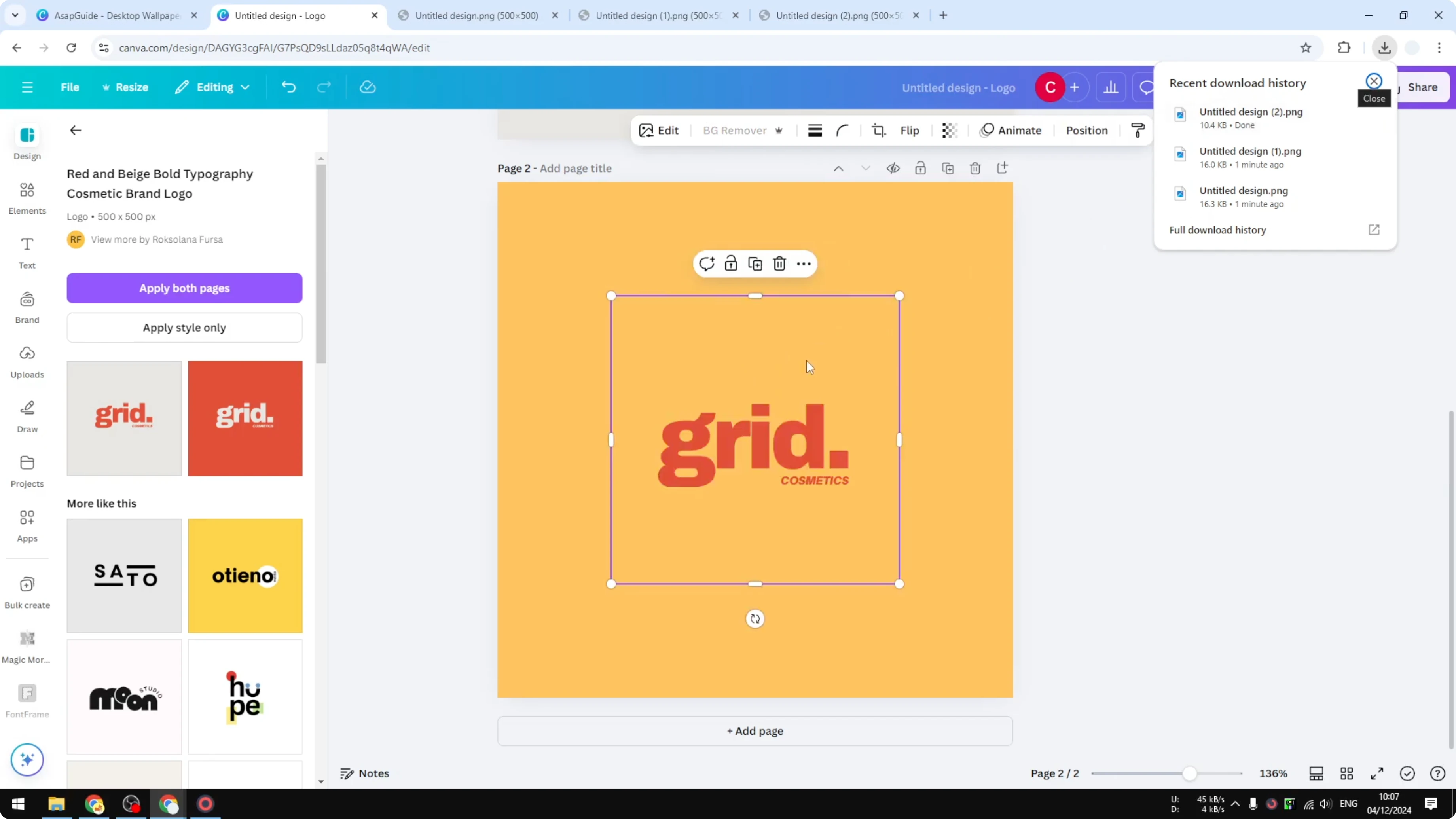 Screenshot from How to Create a PNG Transparent Logo in Canva at 222s