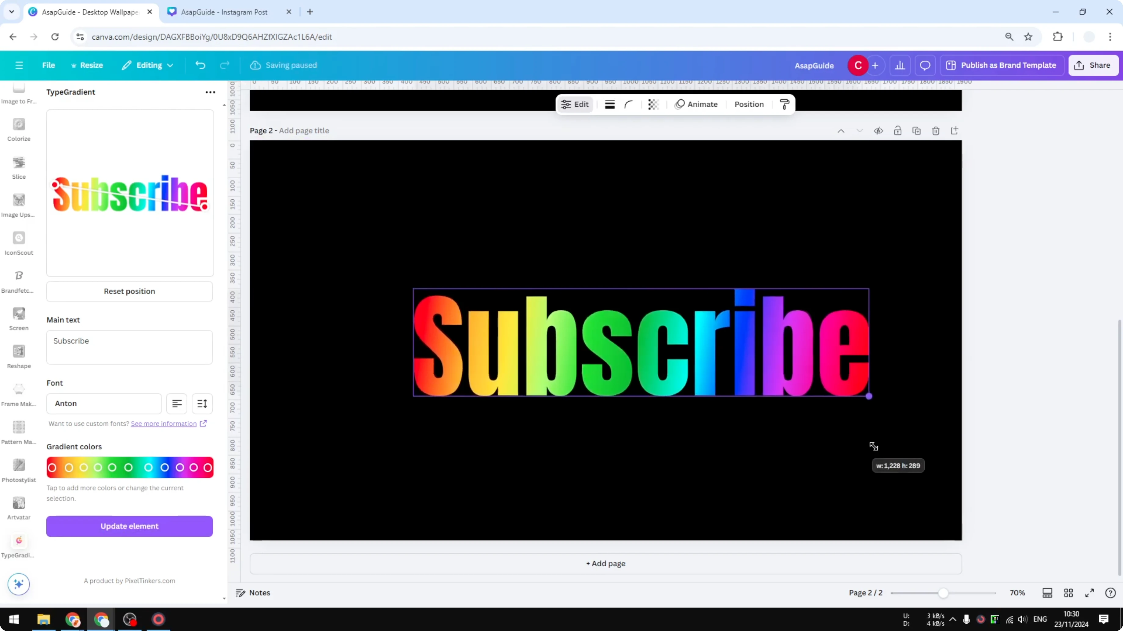 Screenshot from How to Create Rainbow Text in Canva at 210s