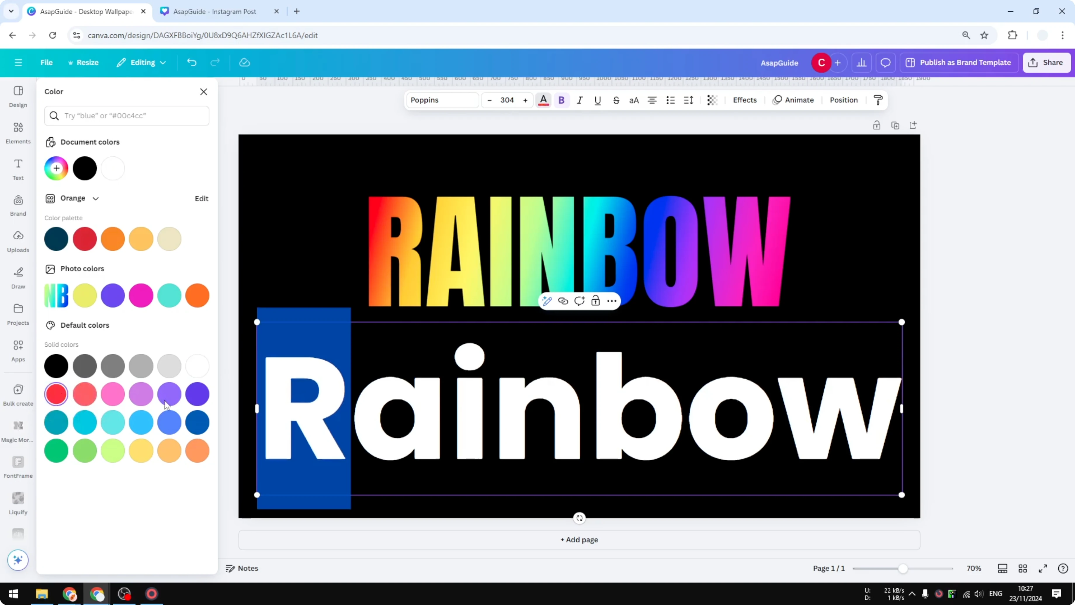 Screenshot from How to Create Rainbow Text in Canva at 27s