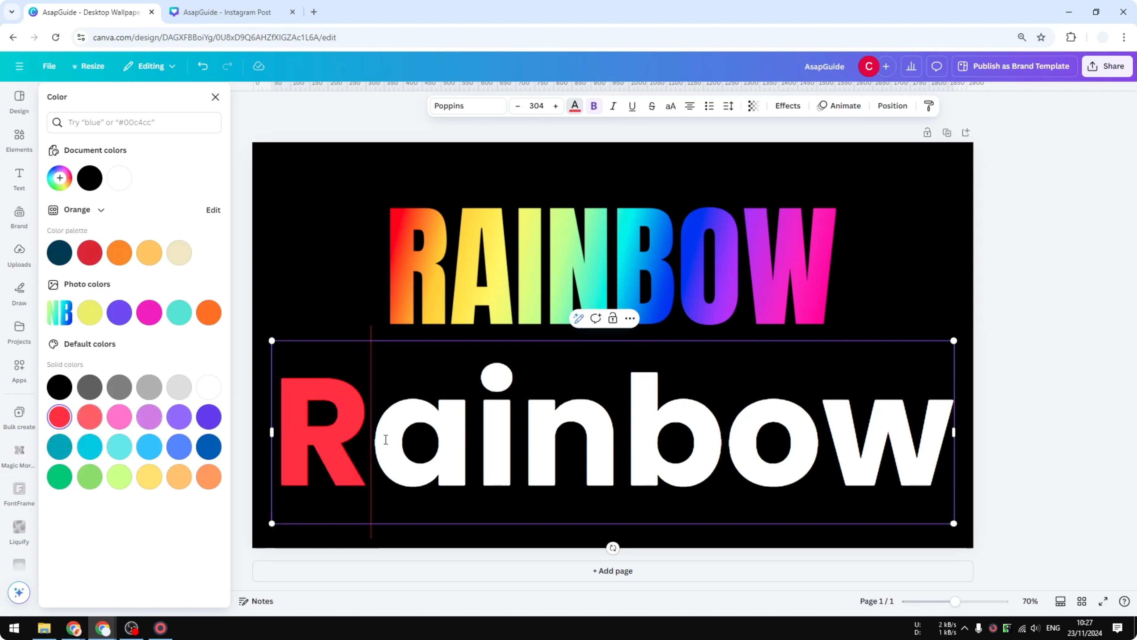 Screenshot from How to Create Rainbow Text in Canva at 32s