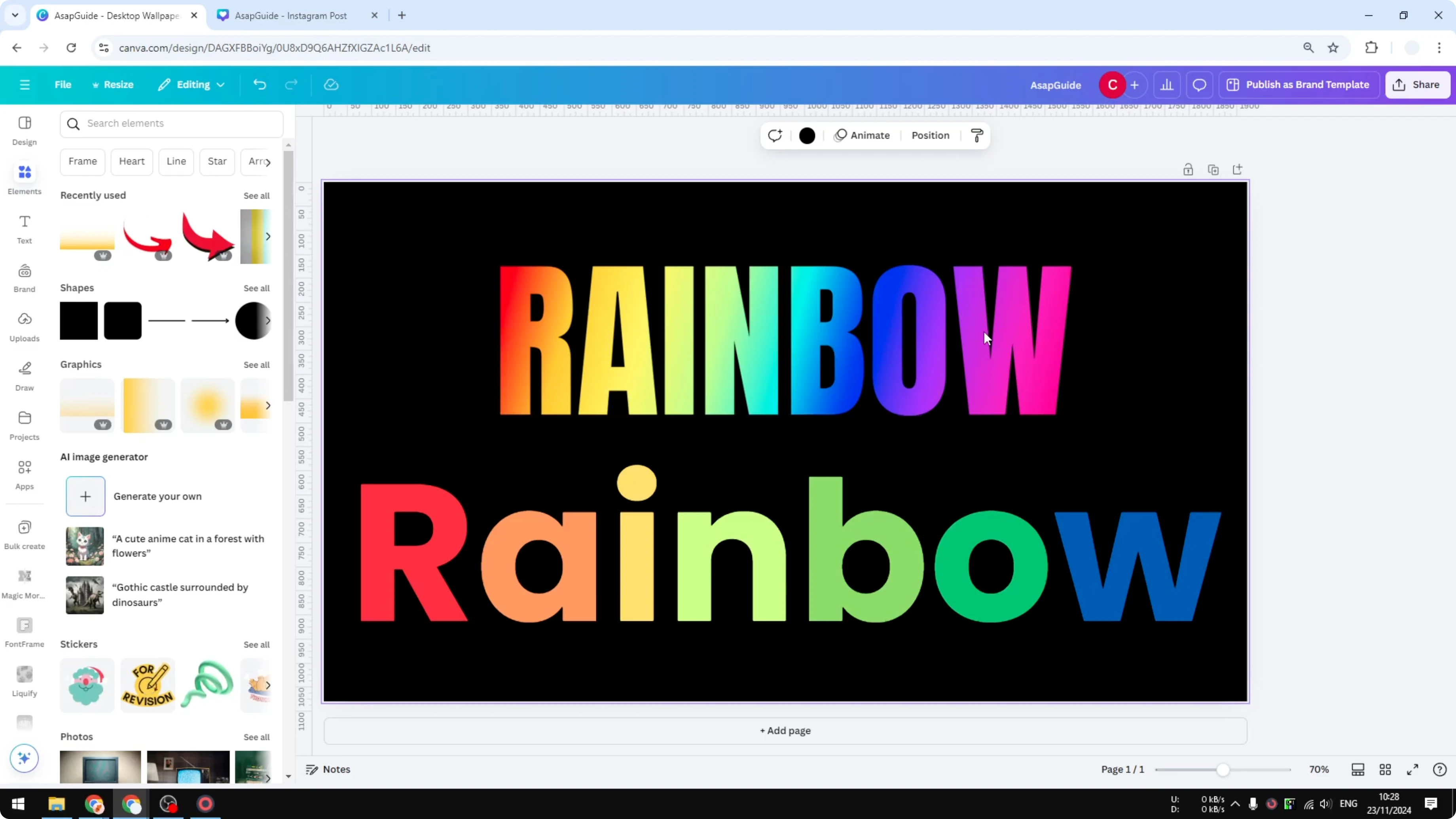 Screenshot from How to Create Rainbow Text in Canva at 67s