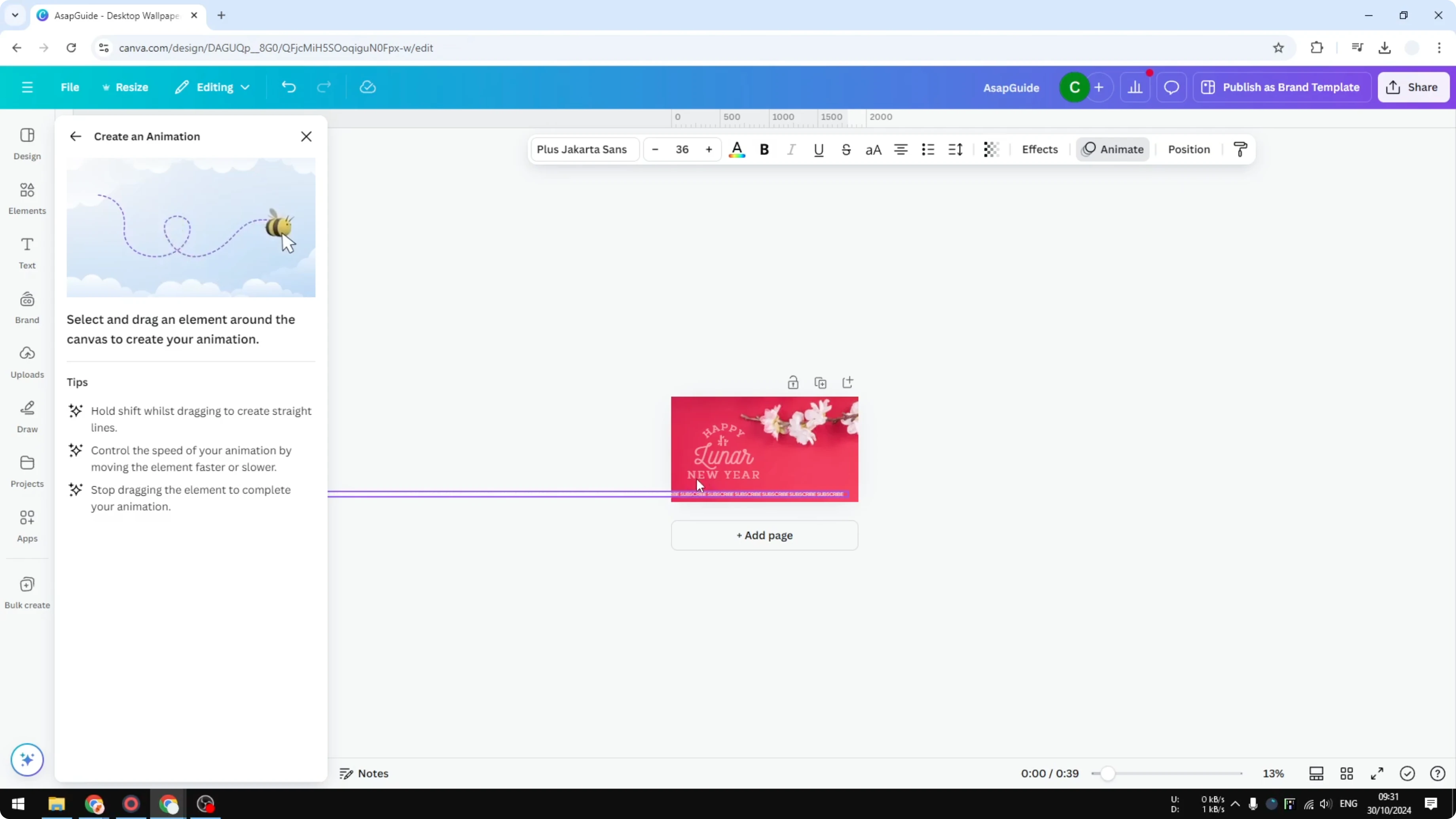 Screenshot from How to Create Running Text Effect in Canva at 110s