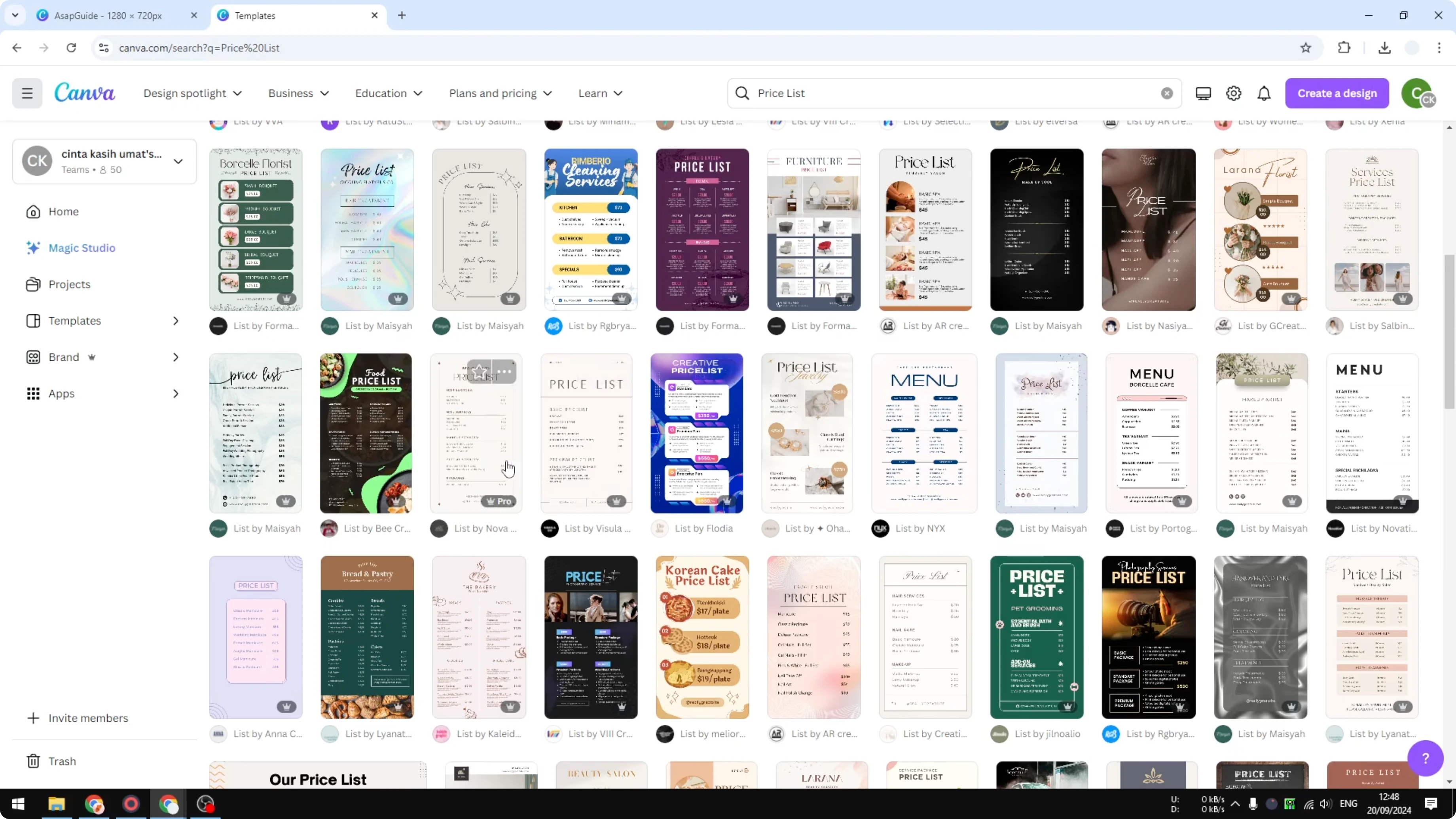 Screenshot from How to Create a Simple Price List in Canva at 29s