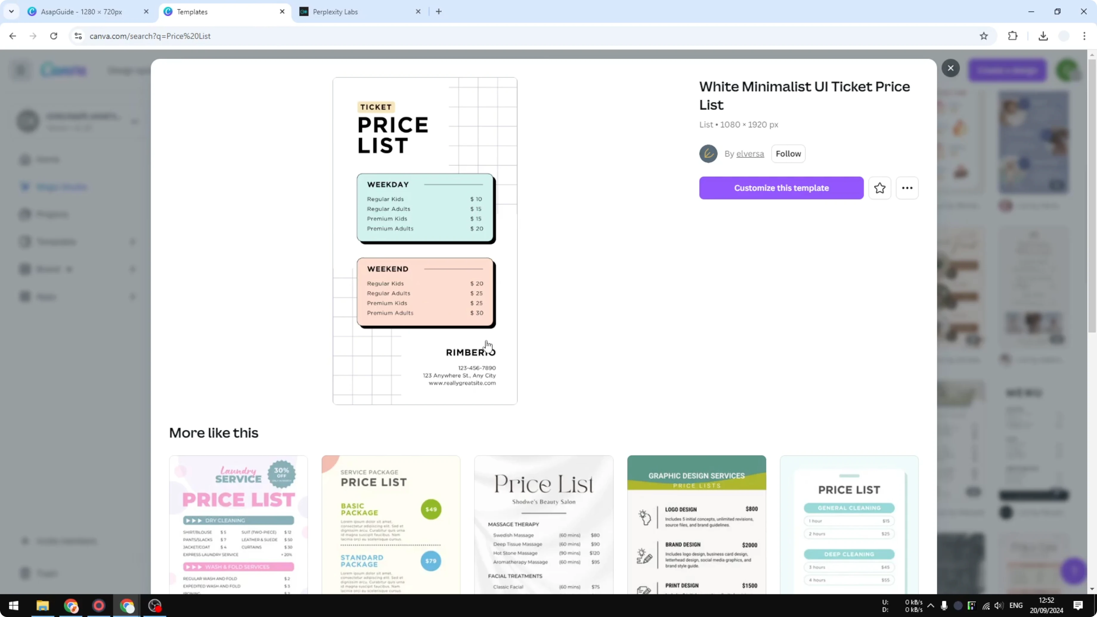 Screenshot from How to Create a Simple Price List in Canva at 304s