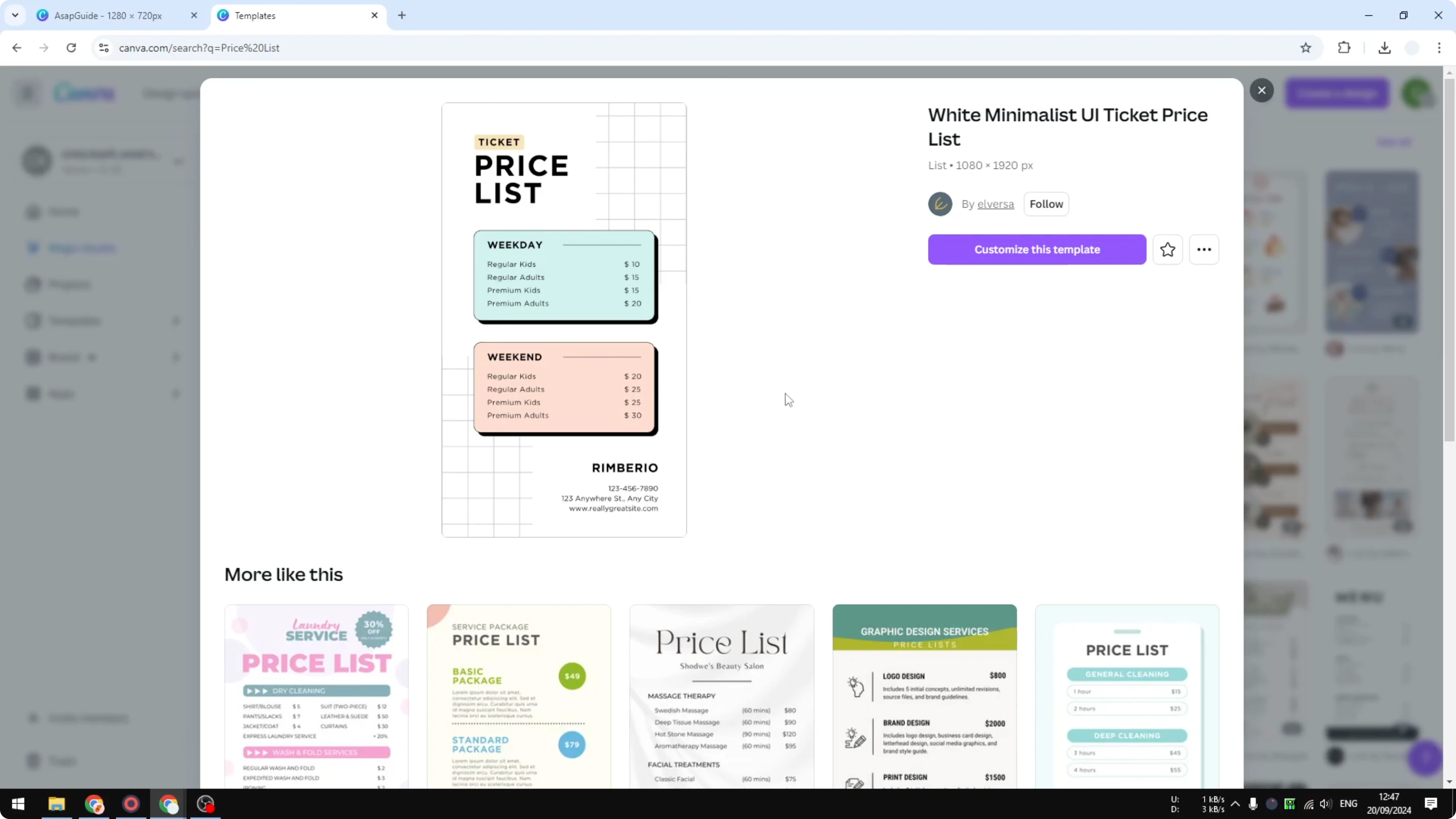 Screenshot from How to Create a Simple Price List in Canva at 5s