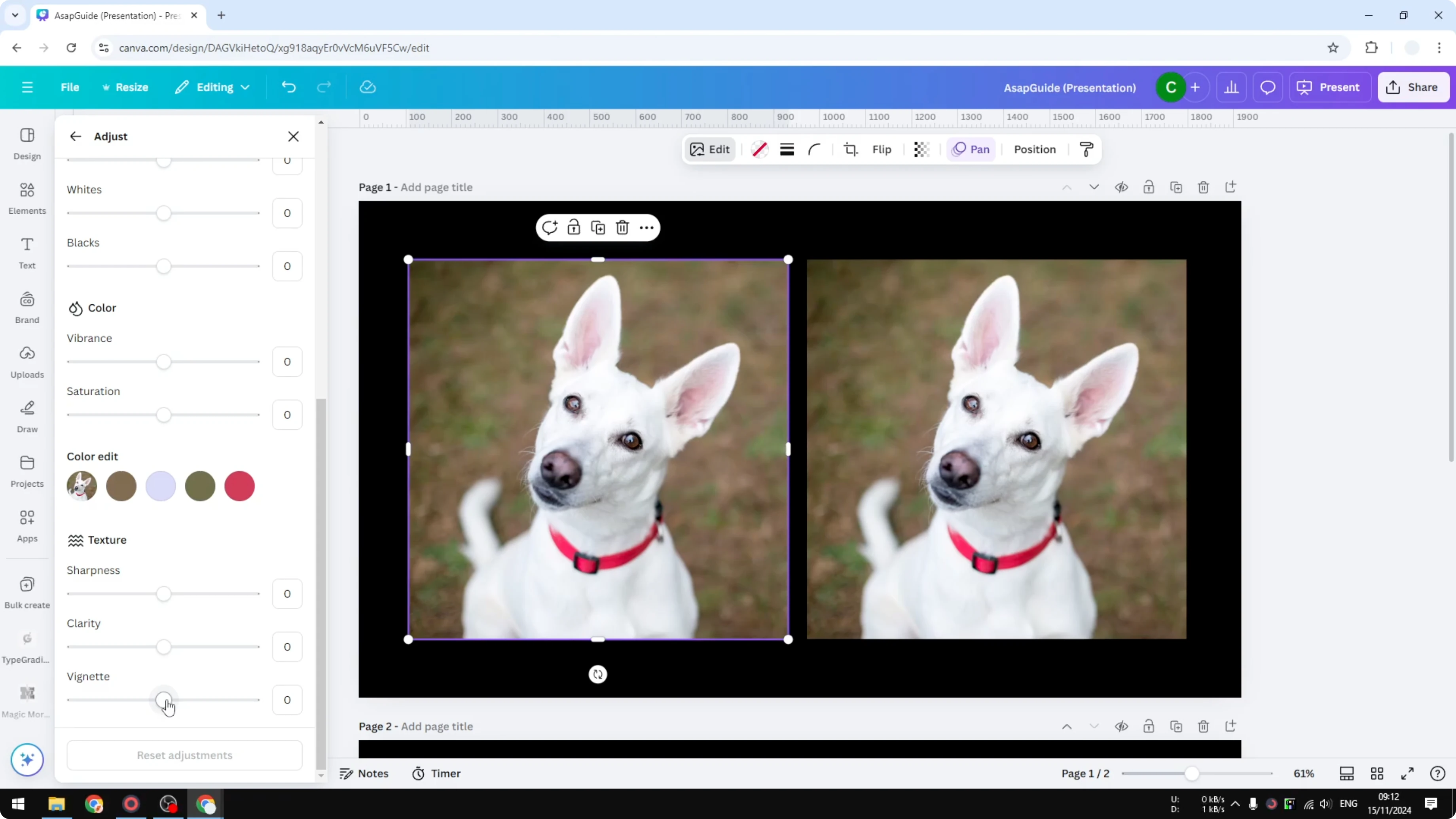 Screenshot from How to Create Vignette Effect for Photo in Canva at 59s