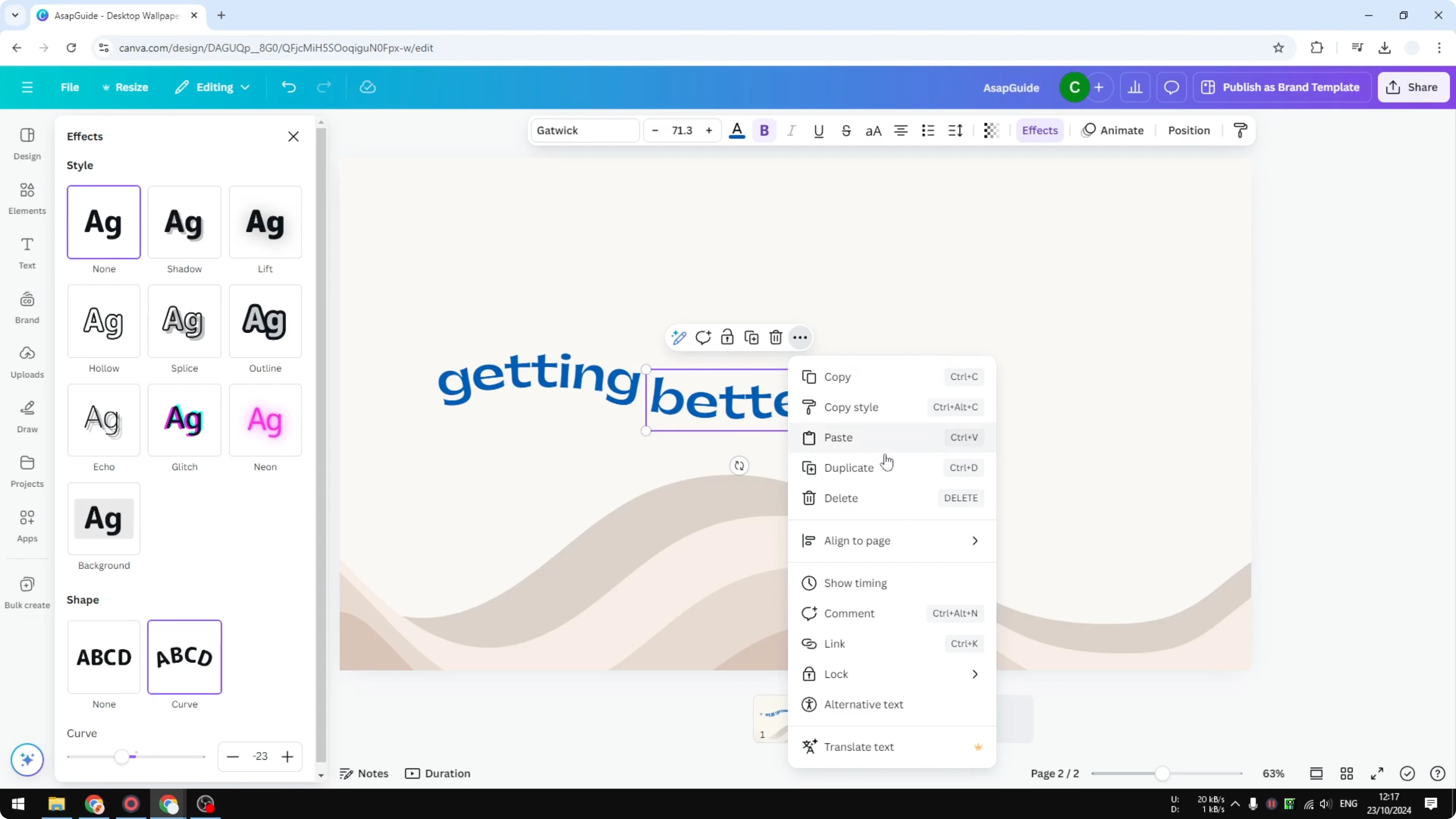 Screenshot from How to Create Wavy Text in Canva at 108s