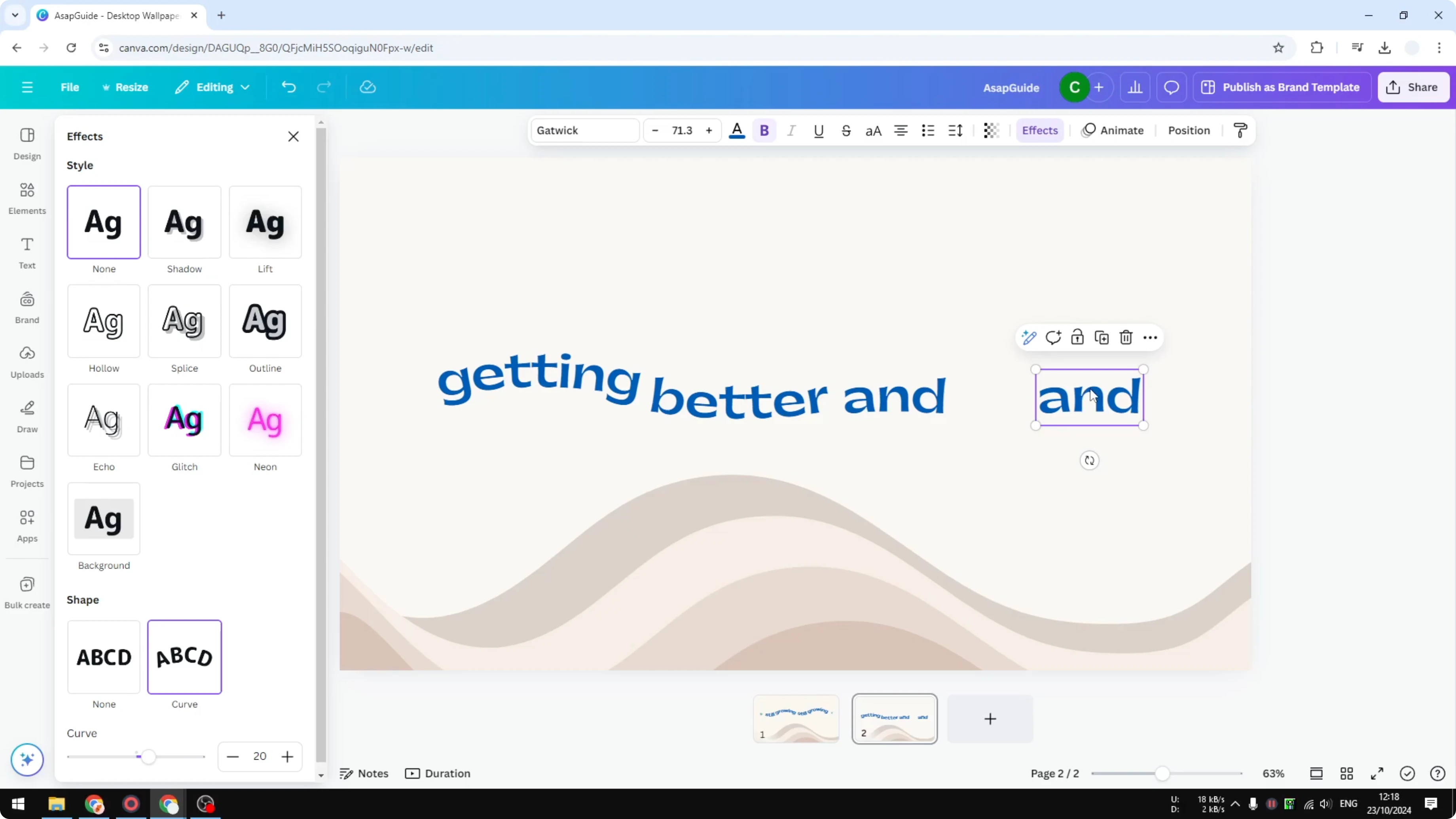 Screenshot from How to Create Wavy Text in Canva at 120s