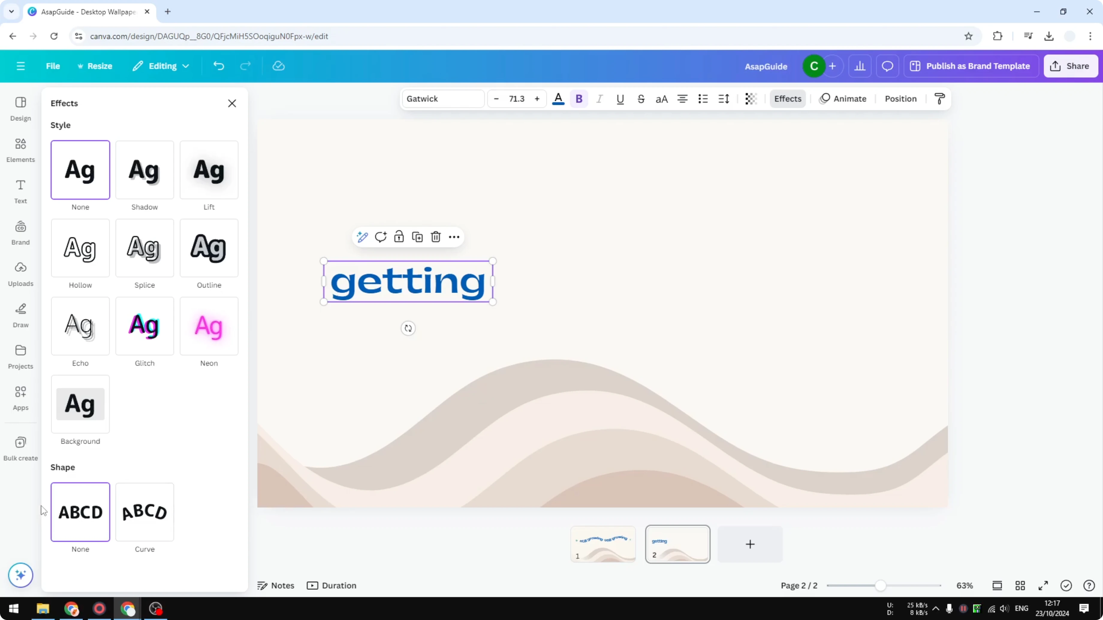 Screenshot from How to Create Wavy Text in Canva at 87s