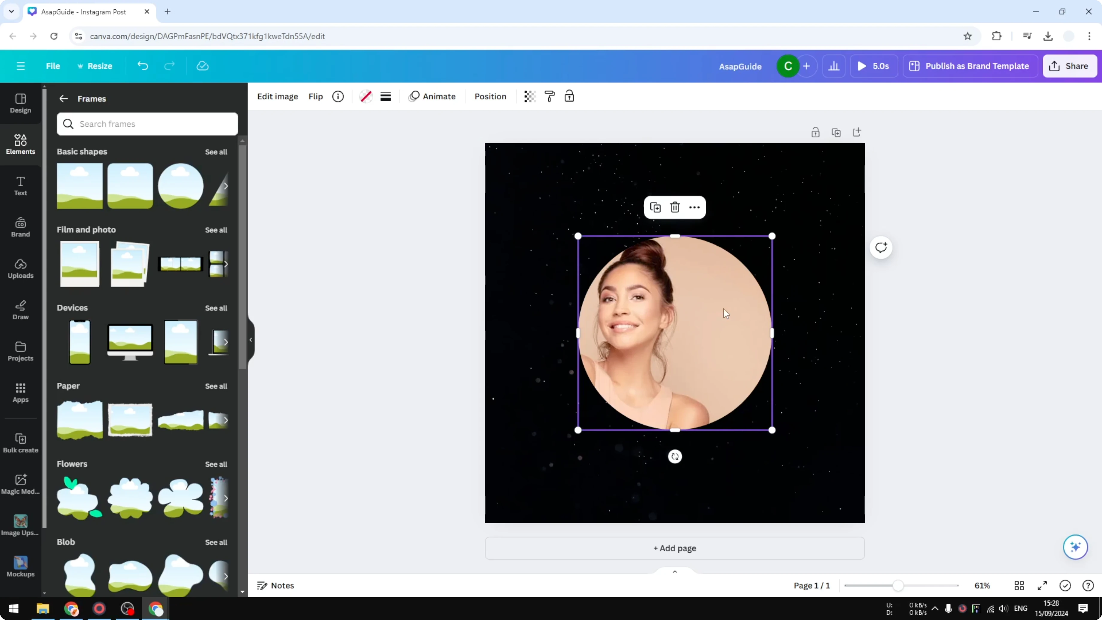 Screenshot from How To Crop A Photo Into A CIRCLE In Canva at 98s