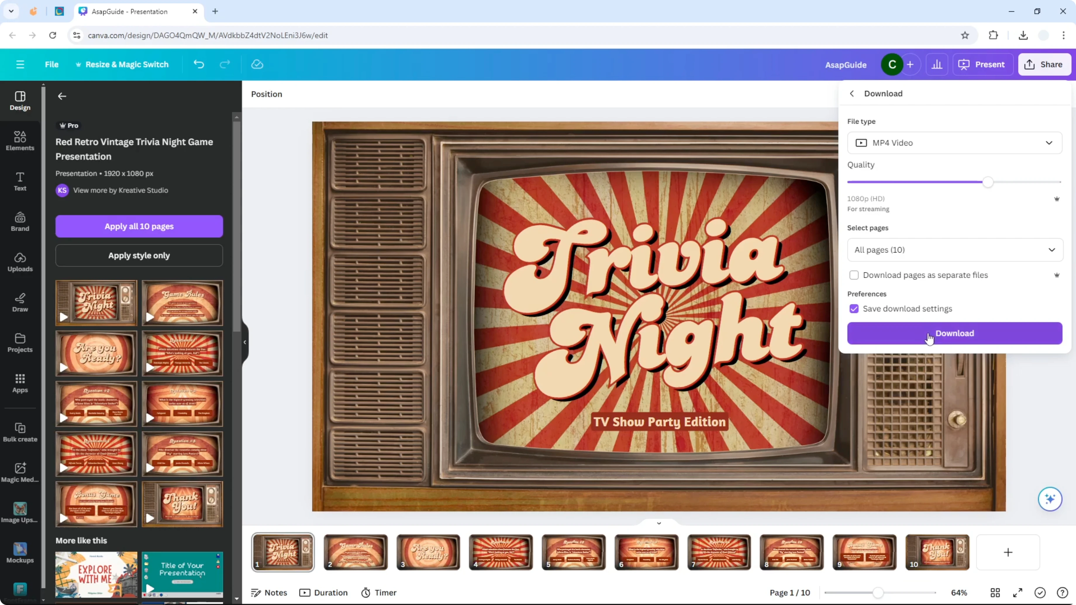 Screenshot from How to Download Canva Presentation with Animation at 100s