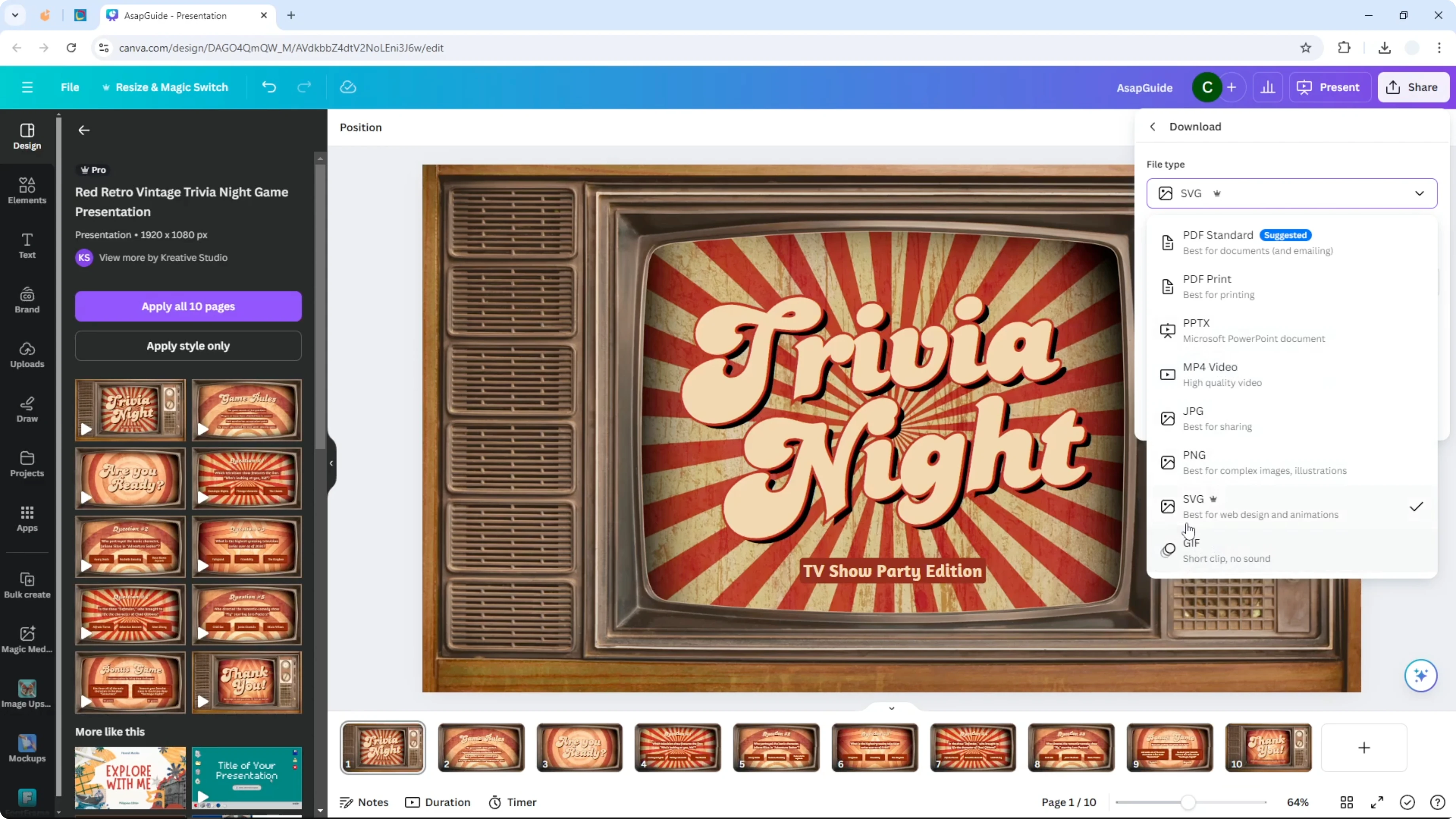 Screenshot from How to Download Canva Presentation with Animation at 70s