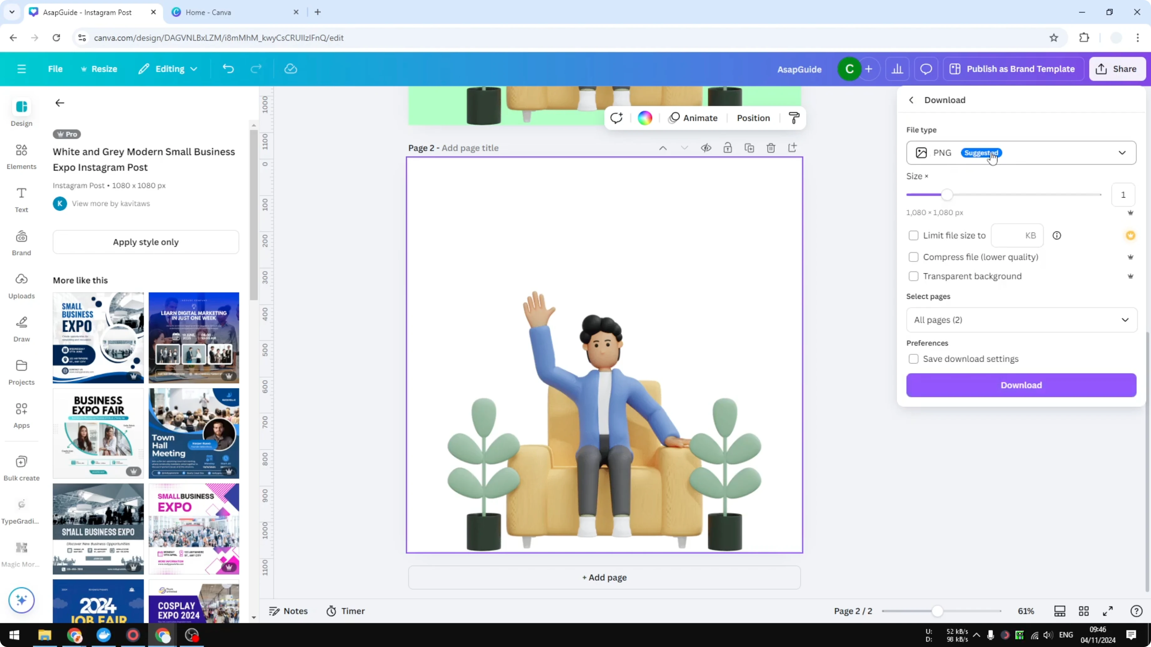 Screenshot from How to Download Individual Canva Elements at 90s