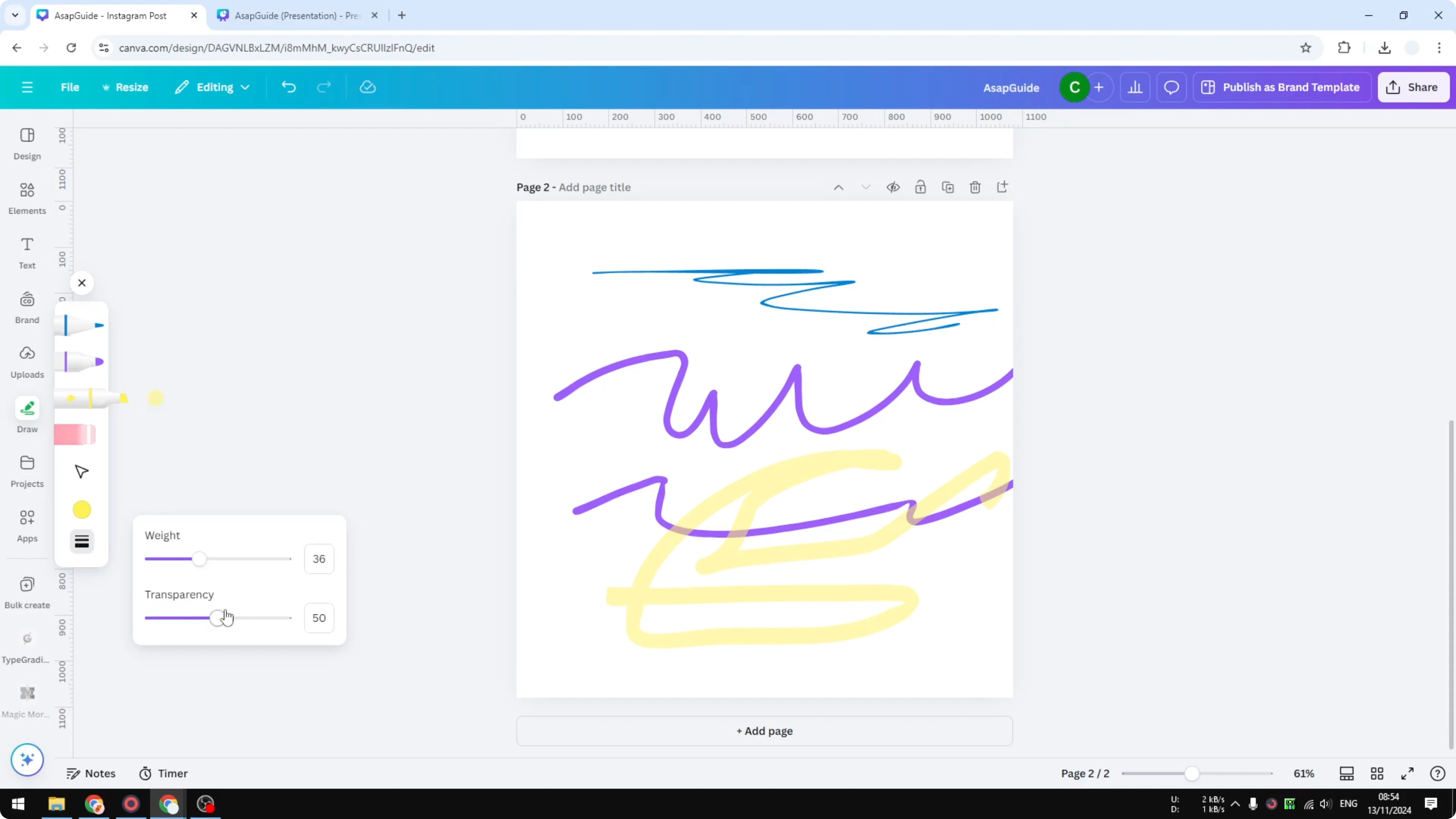 Screenshot from How to Draw Your Own Lines on Canva at 67s