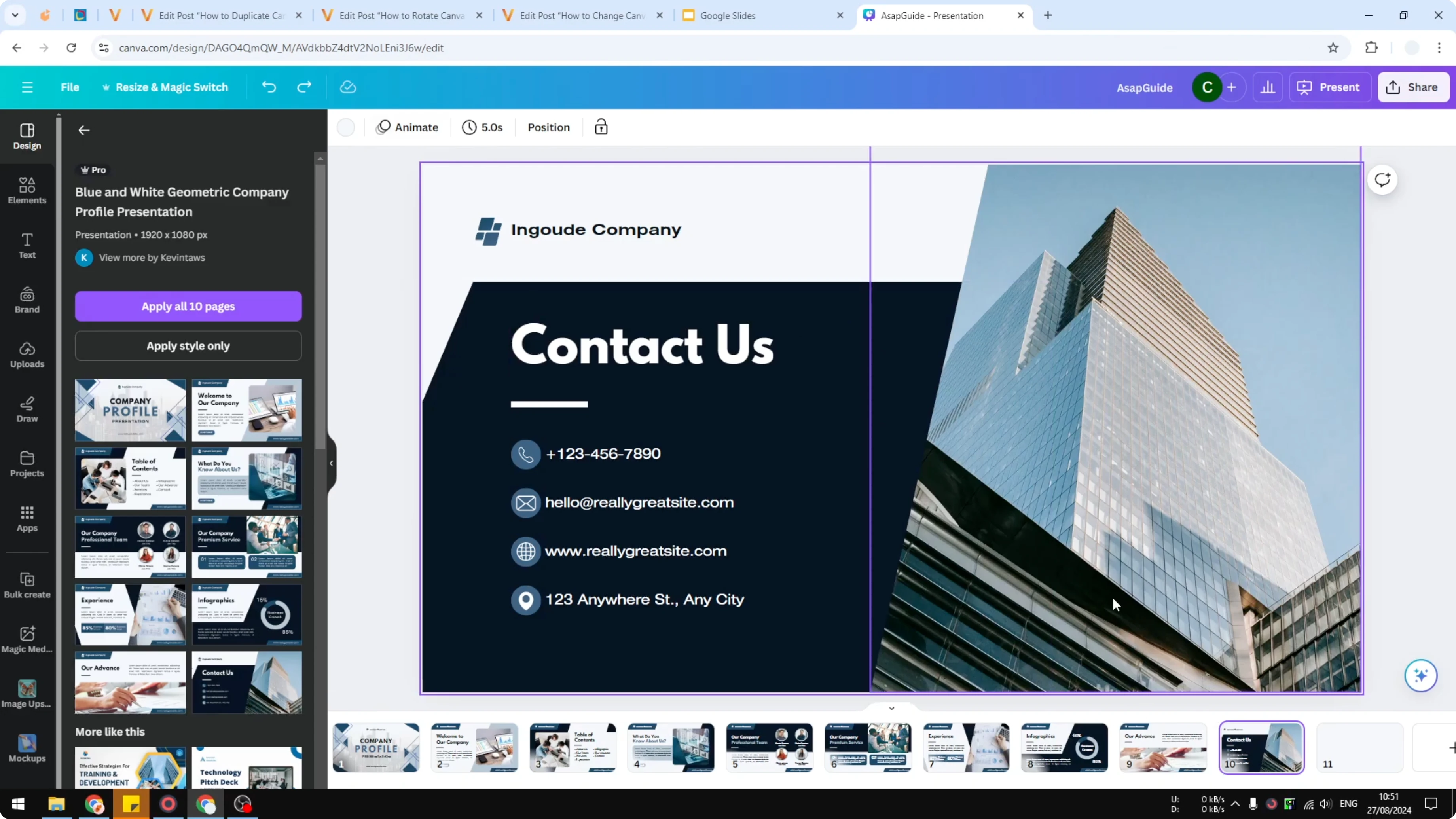 Screenshot from How to Duplicate a Slide in Canva at 61s