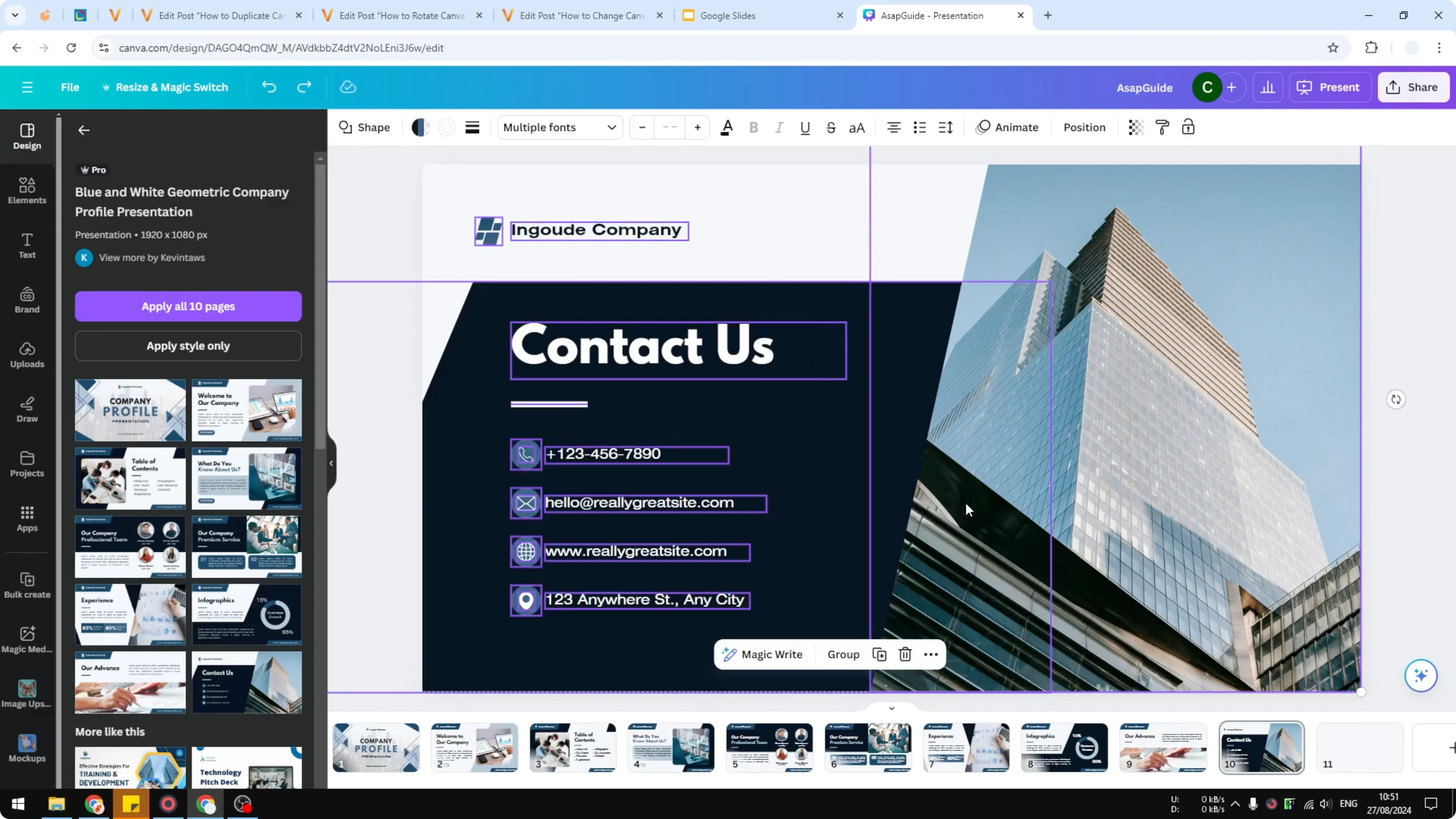 Screenshot from How to Duplicate a Slide in Canva at 70s