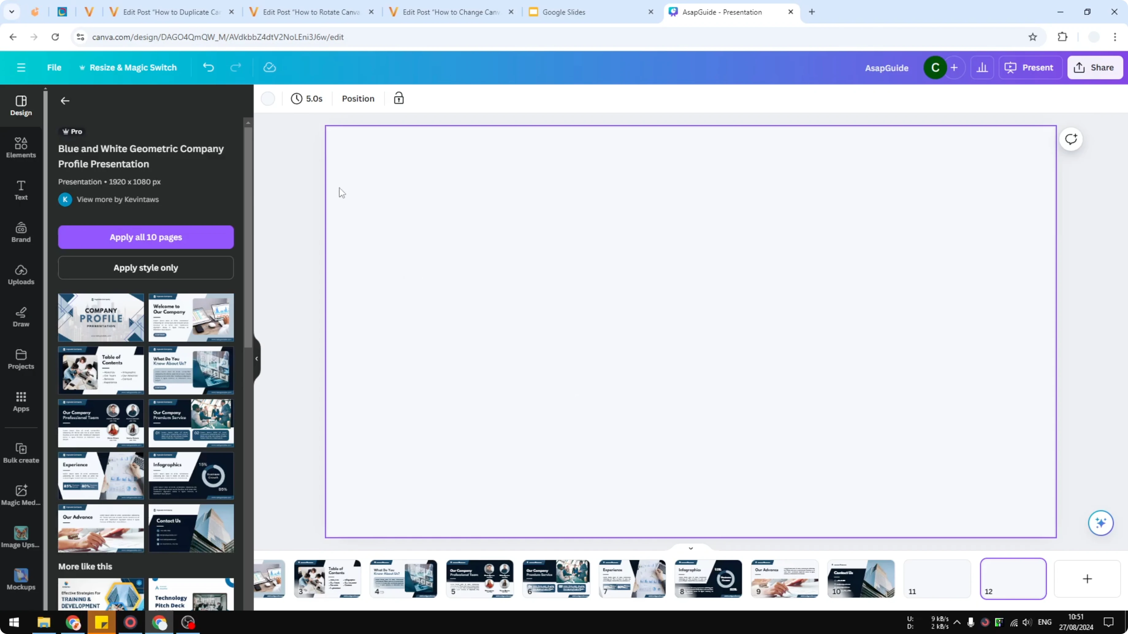 Screenshot from How to Duplicate a Slide in Canva at 75s