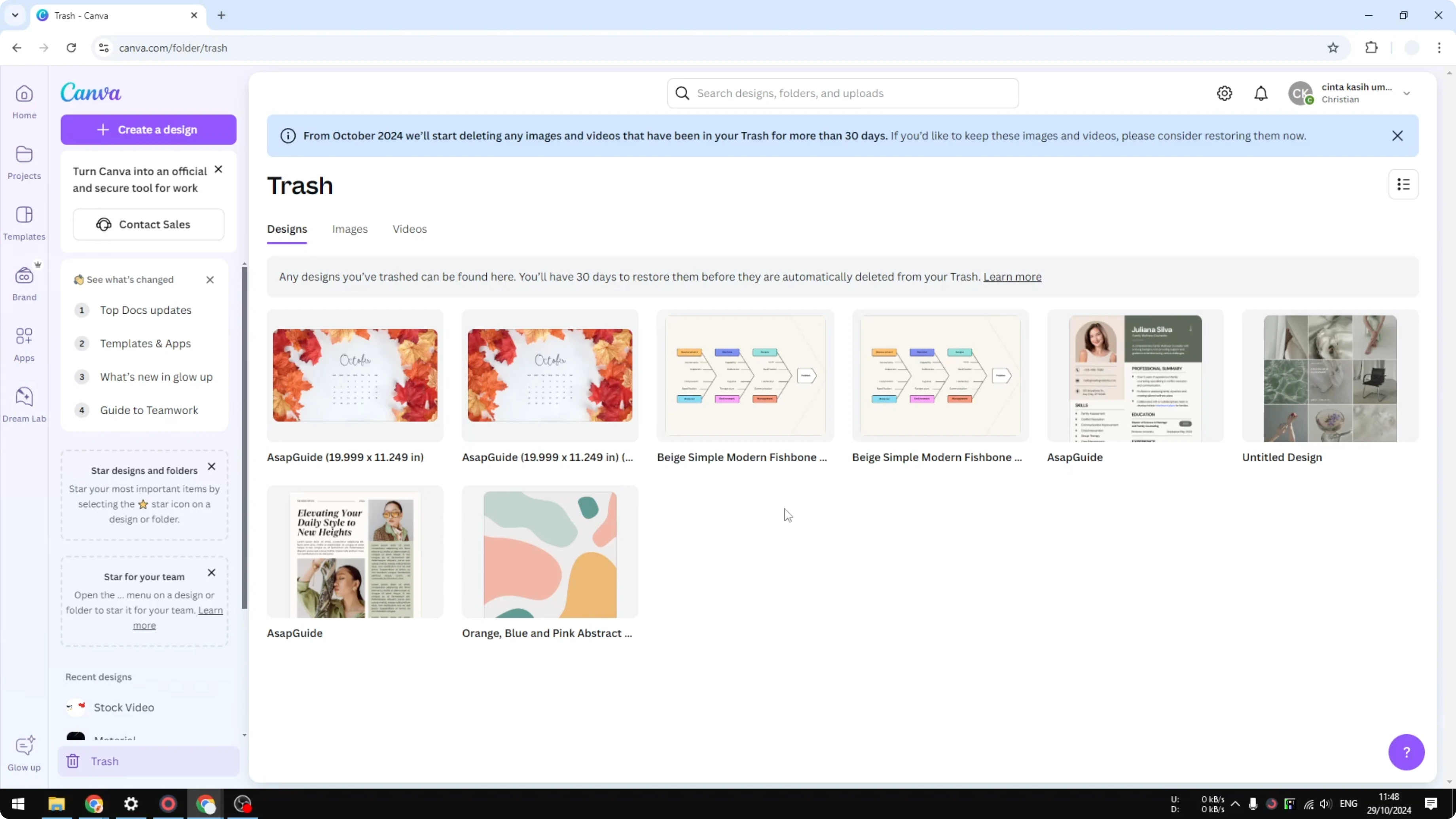 Screenshot from How to Empty Trash in Canva at 47s