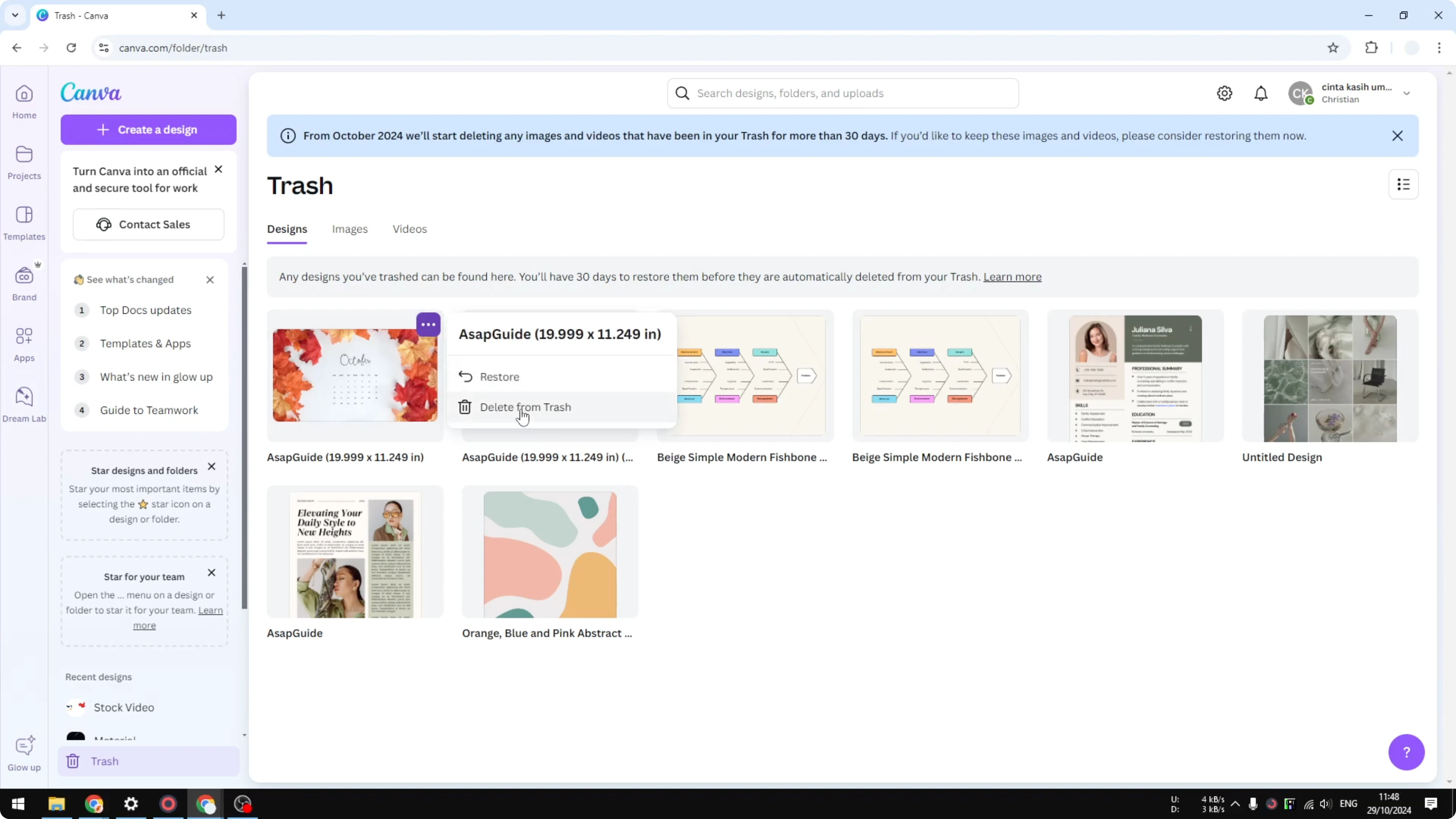 Screenshot from How to Empty Trash in Canva at 60s