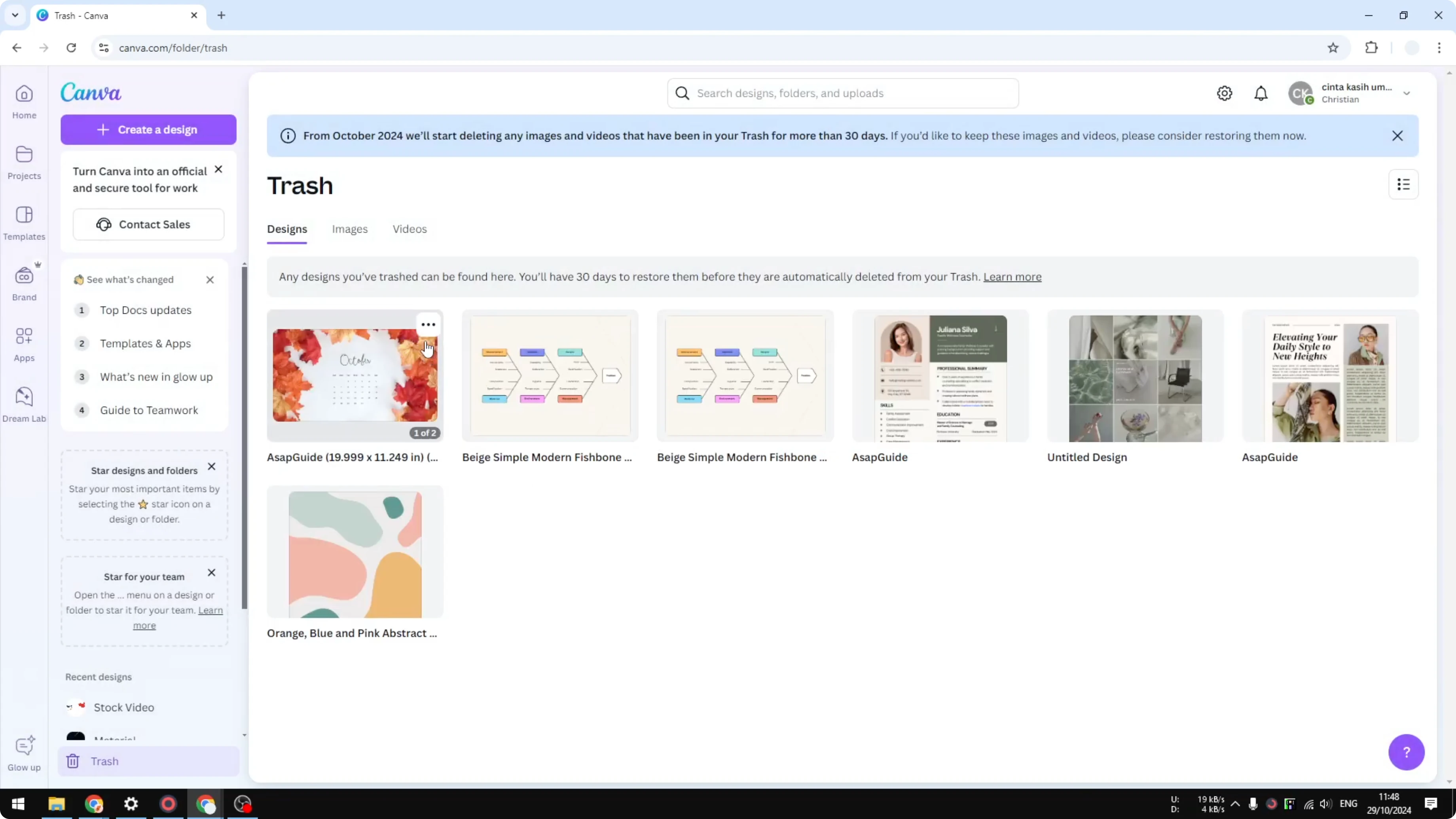 Screenshot from How to Empty Trash in Canva at 65s
