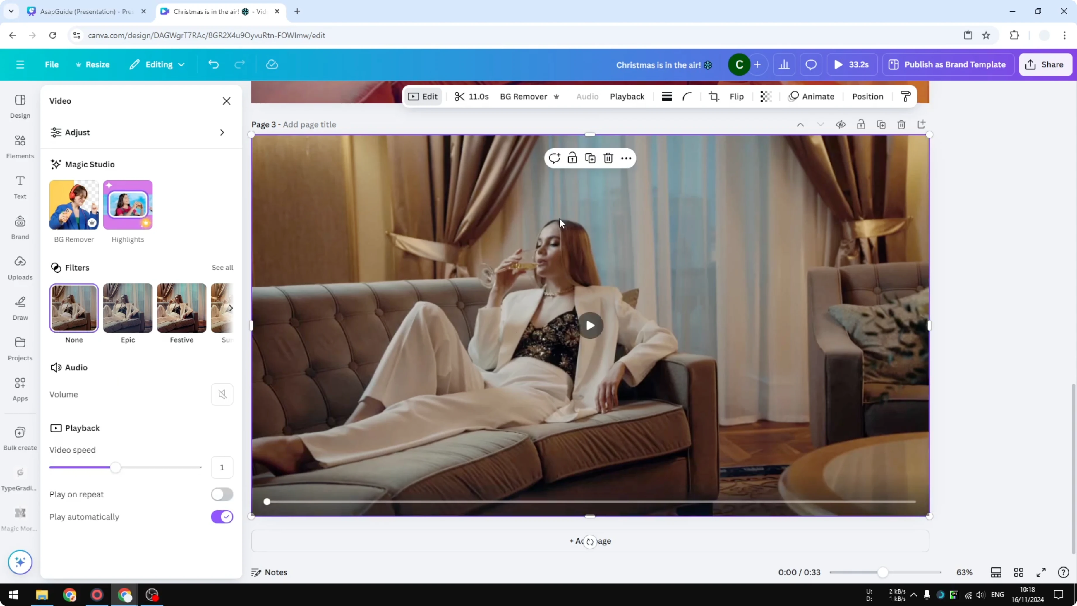 Screenshot from How to Enhance The Look of Your Video in Canva at 113s