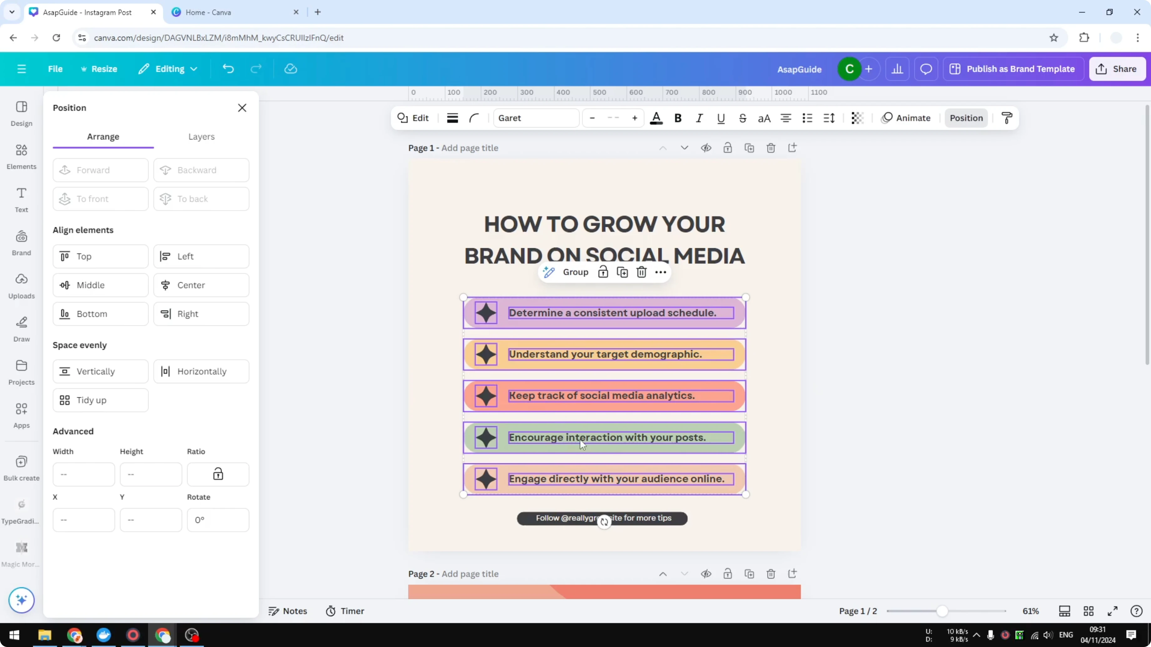 Screenshot from How to Evenly Space Objects in Canva at 118s
