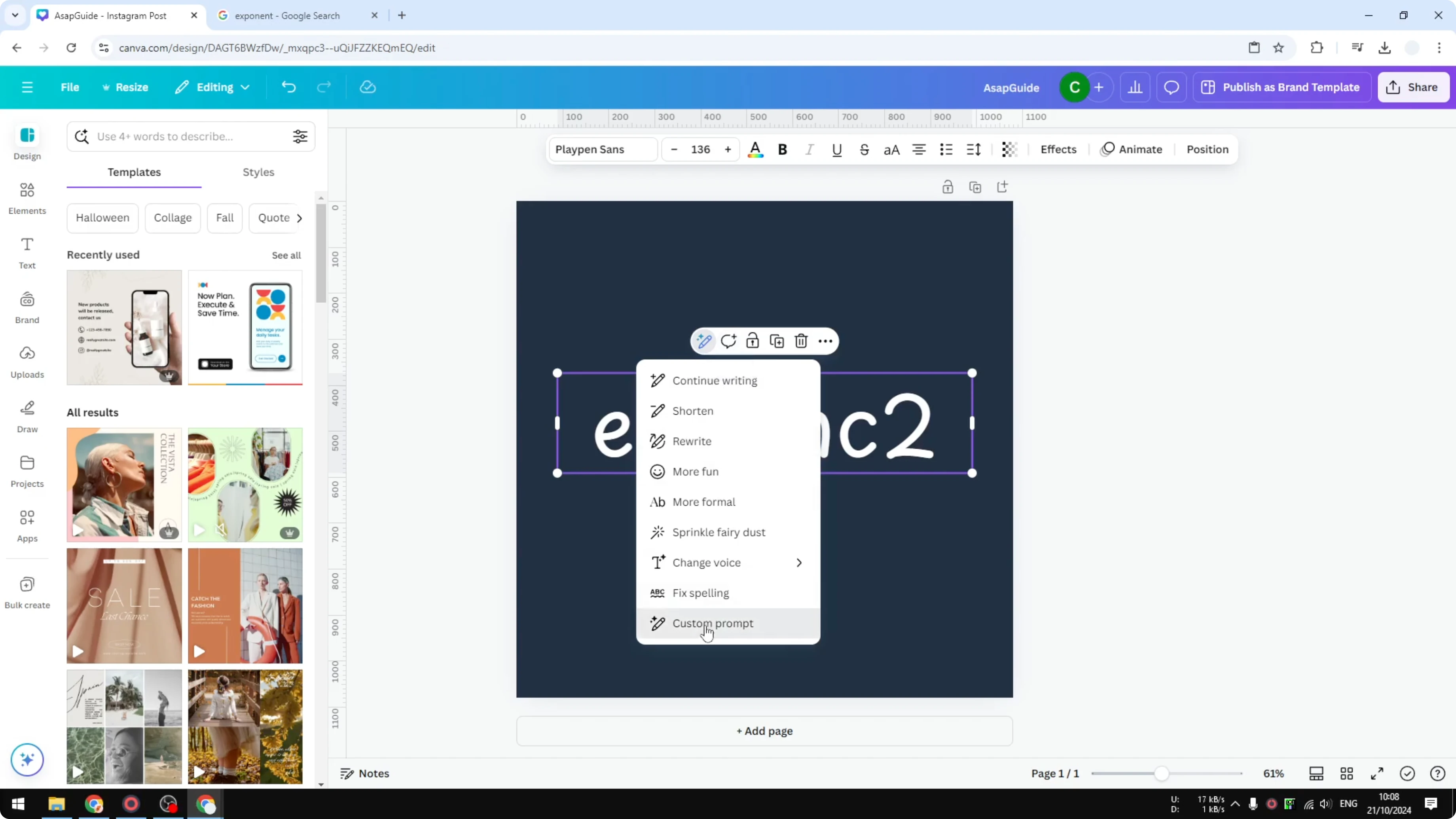 Screenshot from How to Exponent Superscript in Canva at 43s