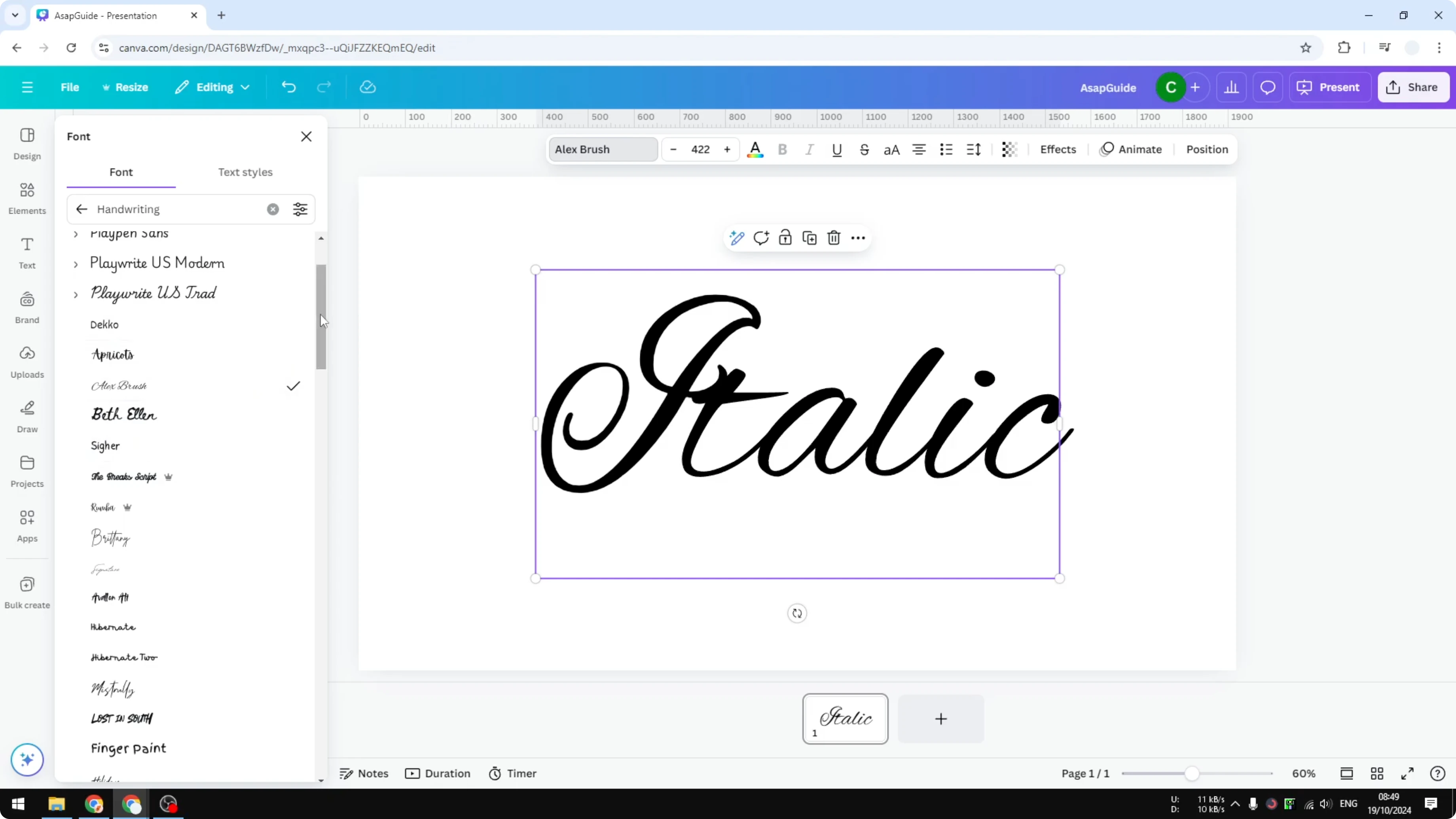 Screenshot from How to Fix If Can't Italicize Text in Canva at 62s