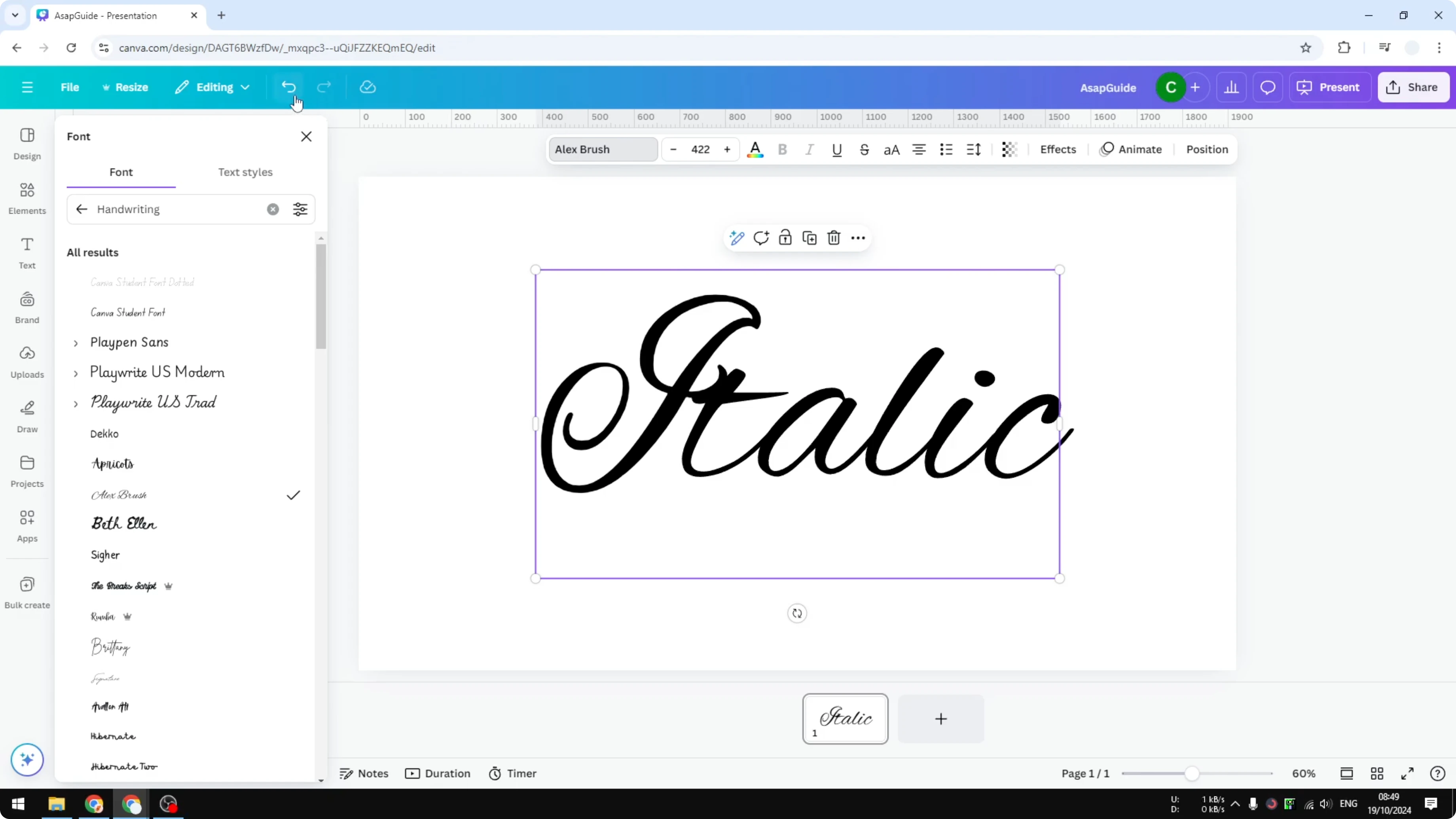Screenshot from How to Fix If Can't Italicize Text in Canva at 71s