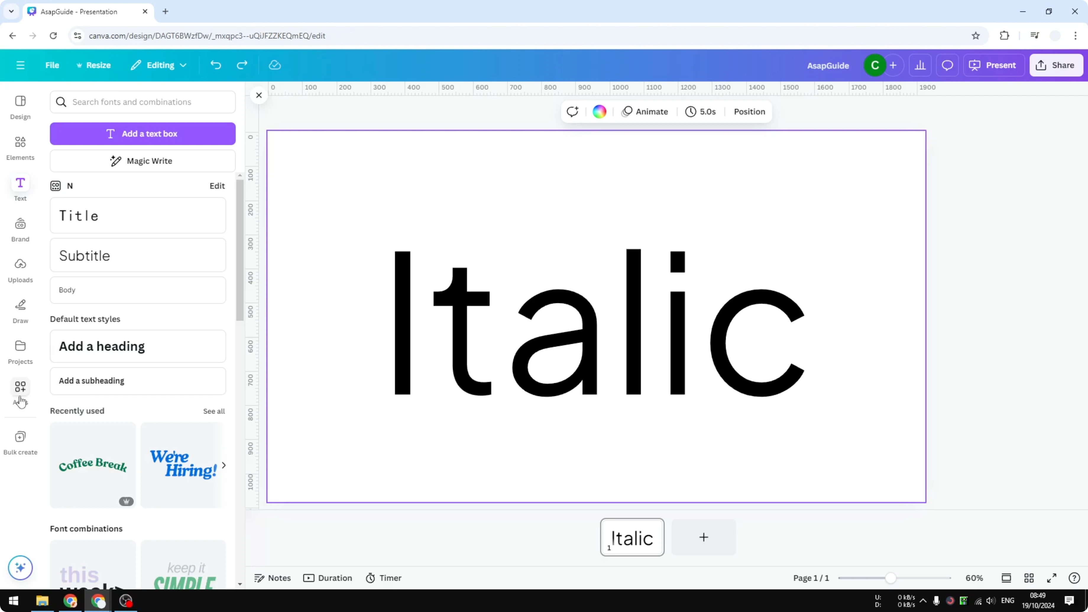 Screenshot from How to Fix If Can't Italicize Text in Canva at 82s