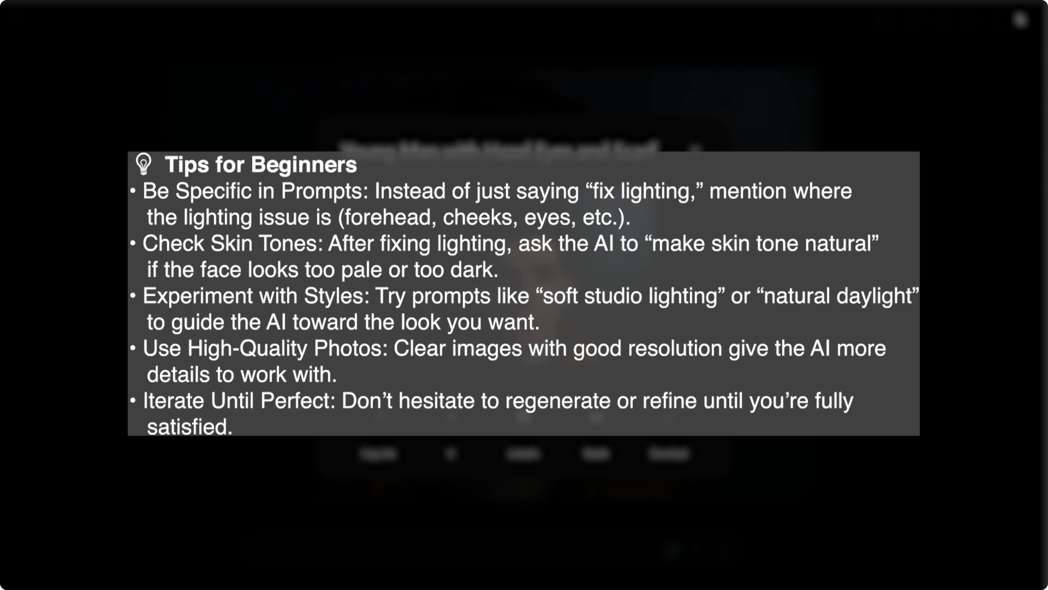 Screenshot from How to Balance Exposure and Soften Harsh Facial Shadows with AI? at 113s