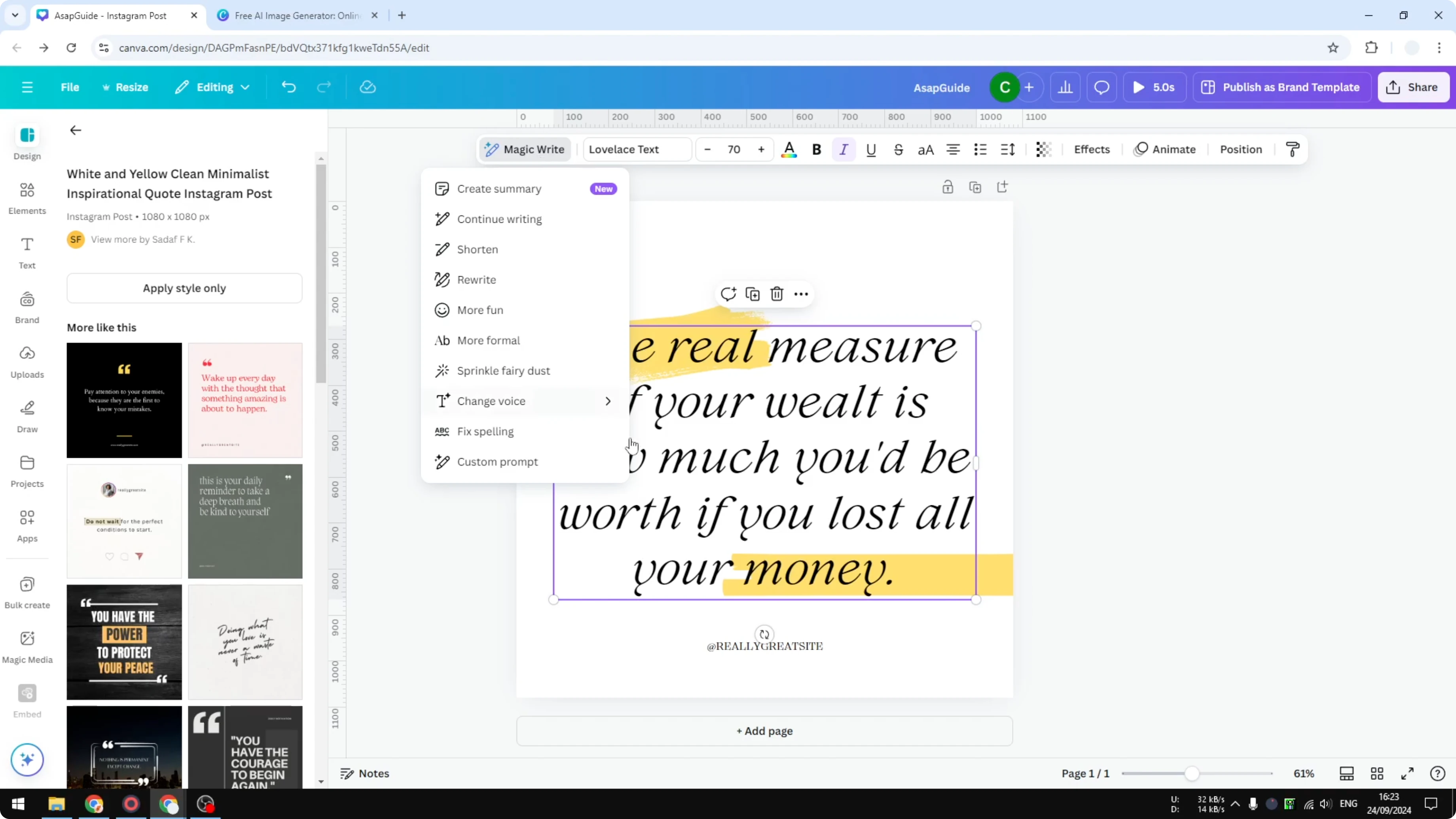 Screenshot from How to Fix Spelling in Canva Magic Write at 58s