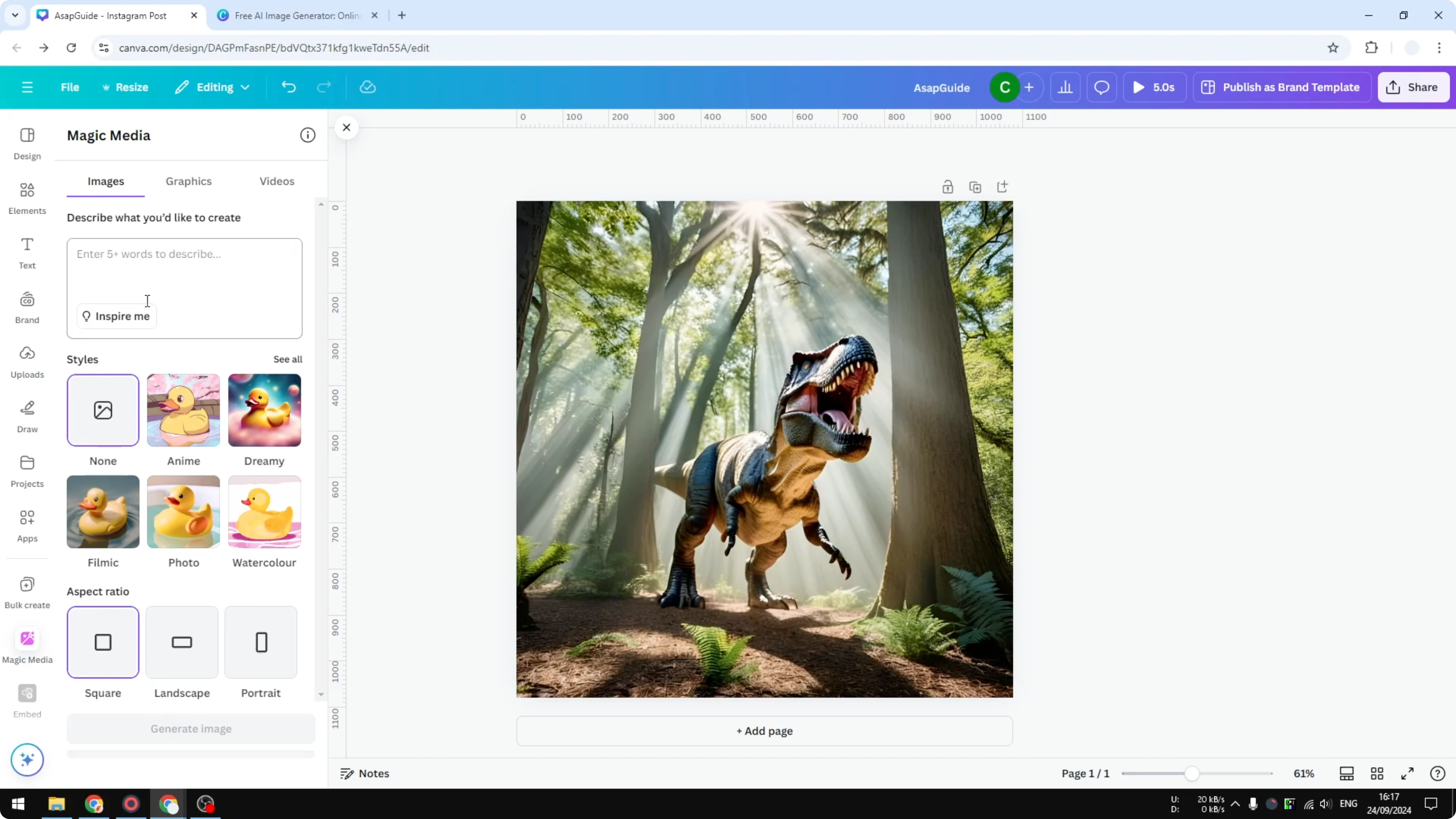 Screenshot from How to Generate AI Images in Canva at 75s