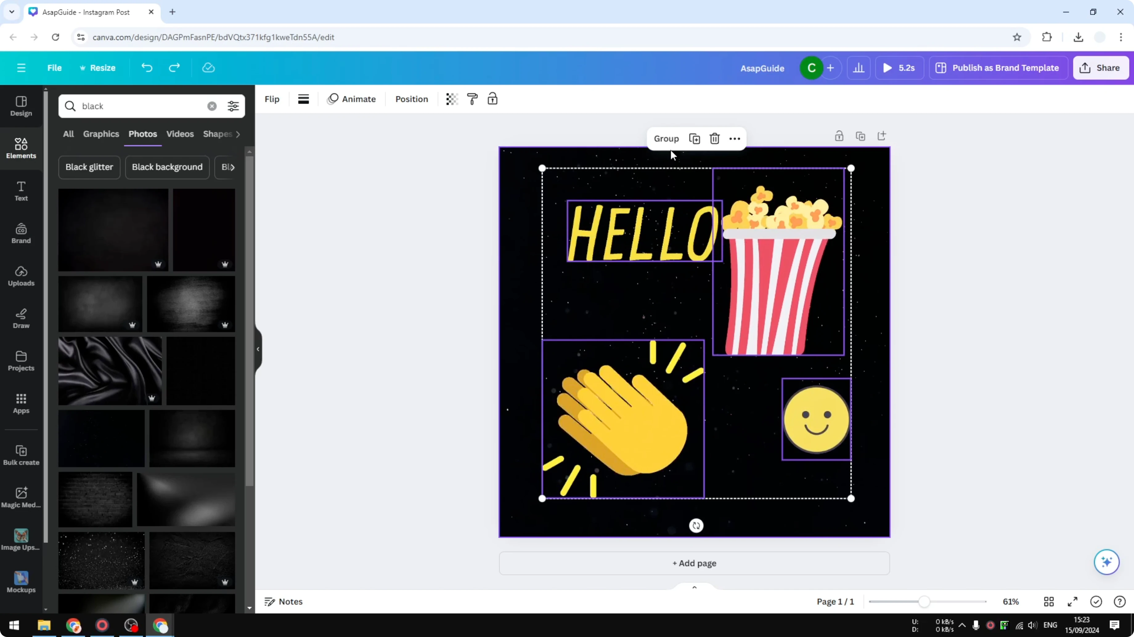 Screenshot from How to Group Elements in Canva at 161s