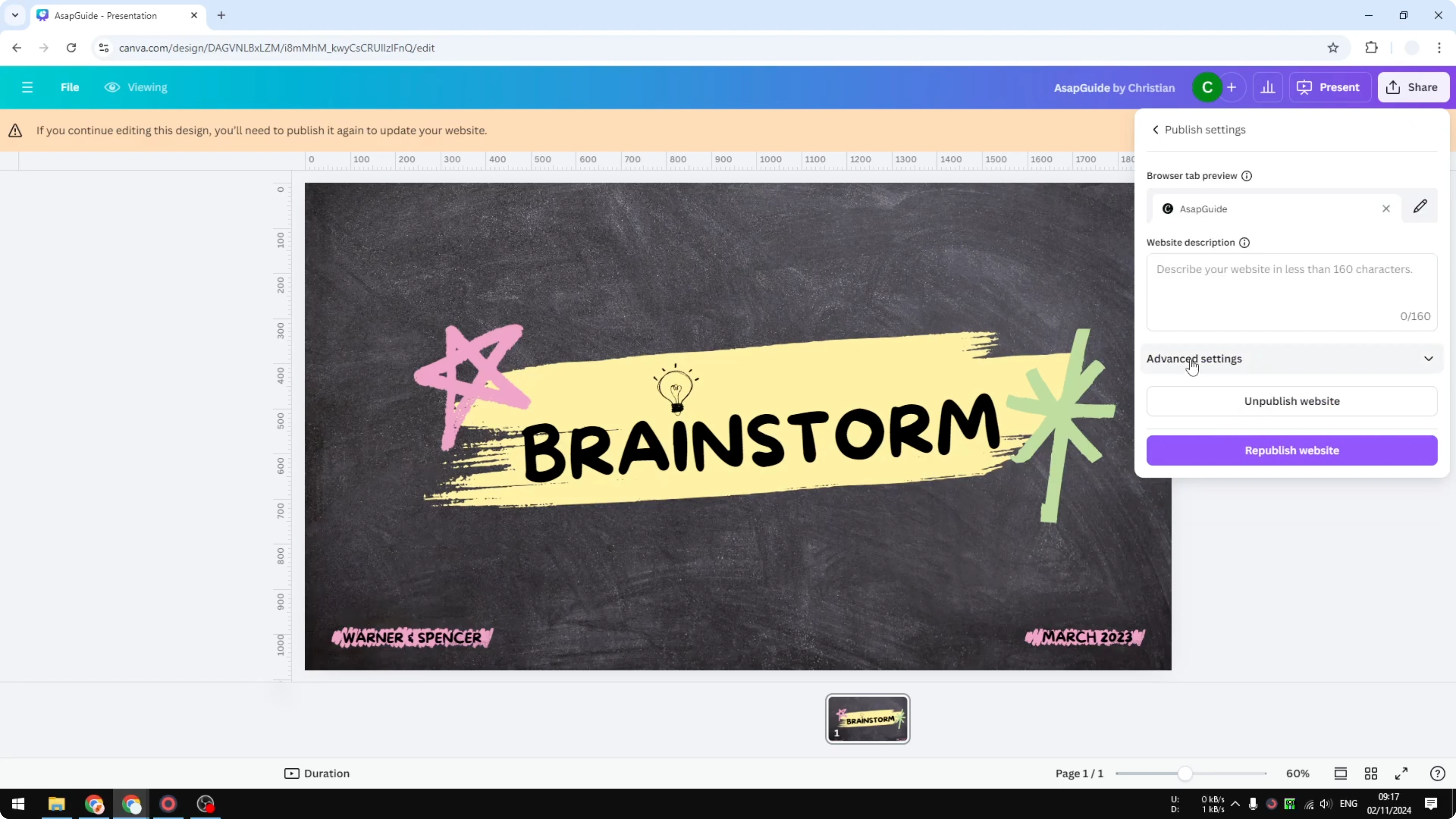 Screenshot from How to Hide Your Canva Website From Search Engines at 53s