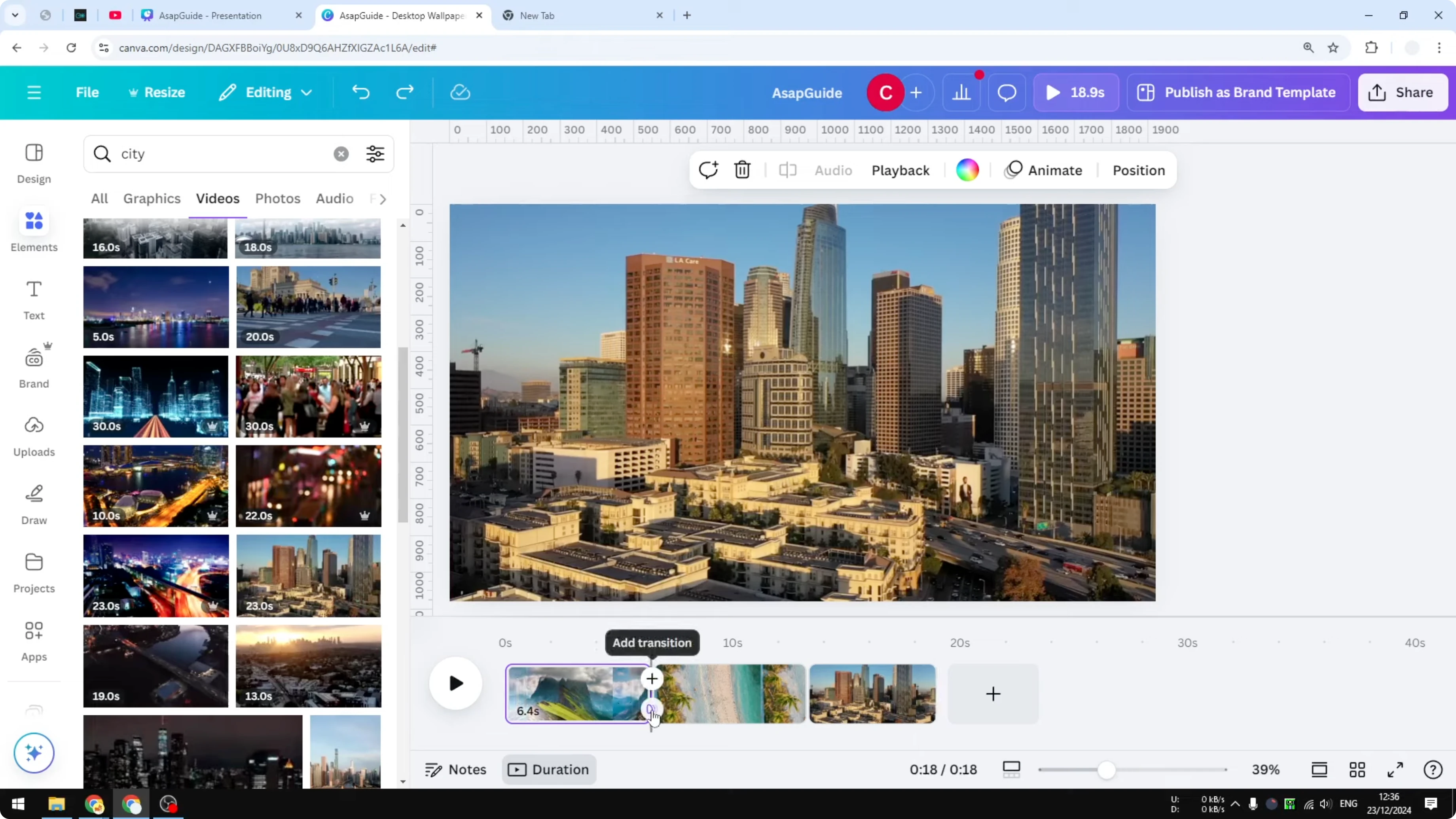 Screenshot from How to Add a Cool Video Transition in Canva at 60s