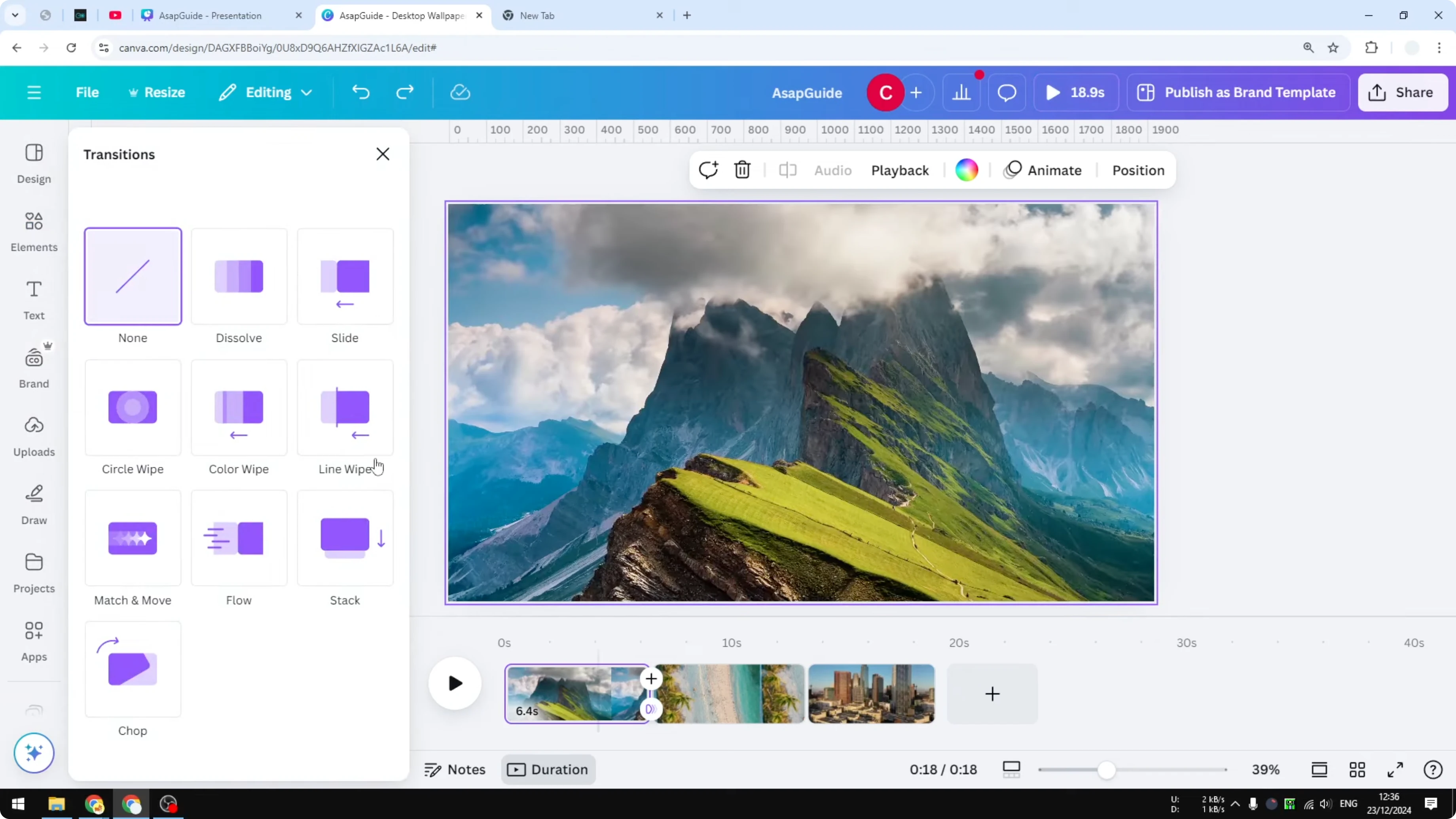 Screenshot from How to Add a Cool Video Transition in Canva at 64s
