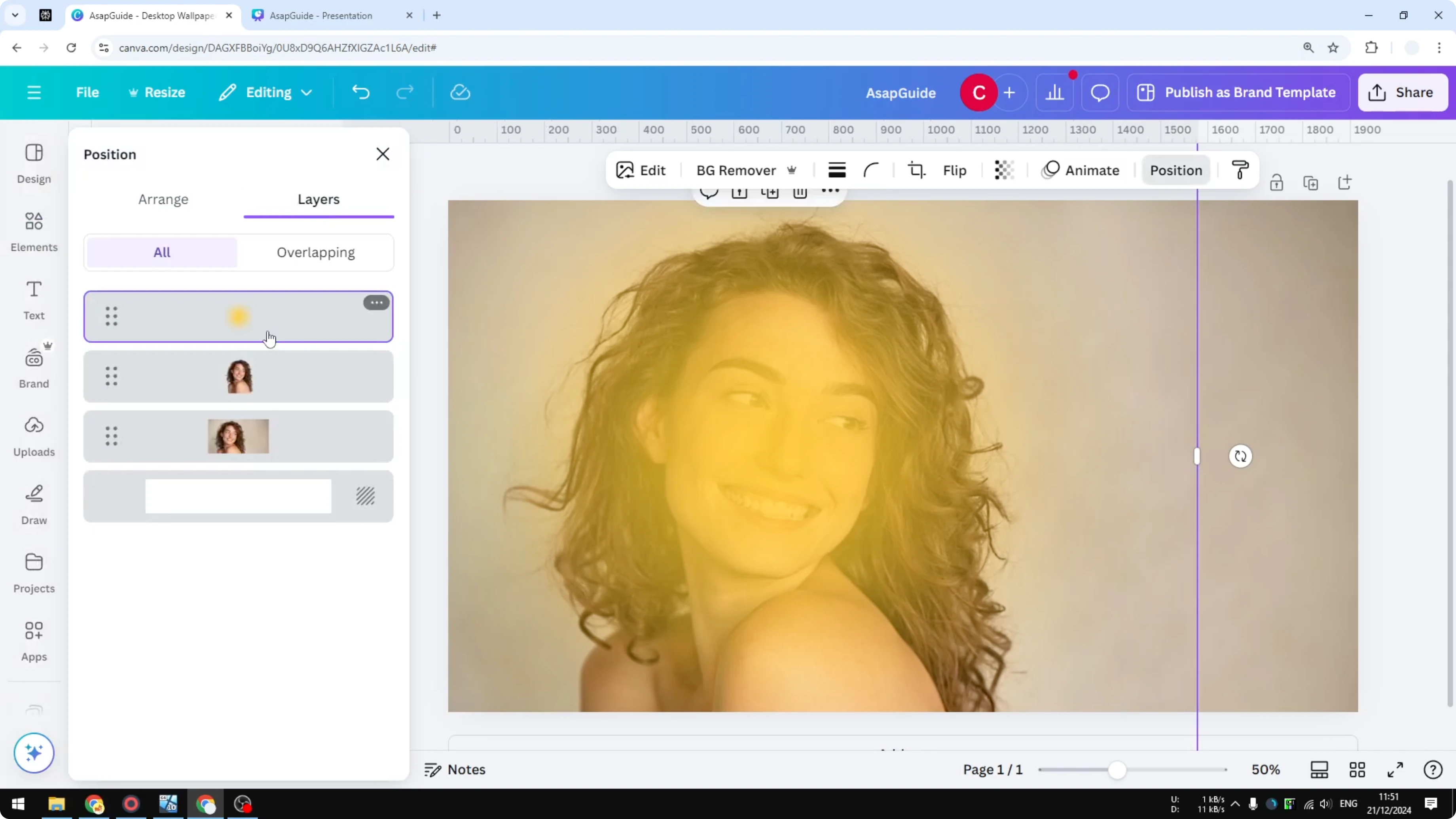 Screenshot from How to Add Glowing Effect to a Person in Canva at 256s