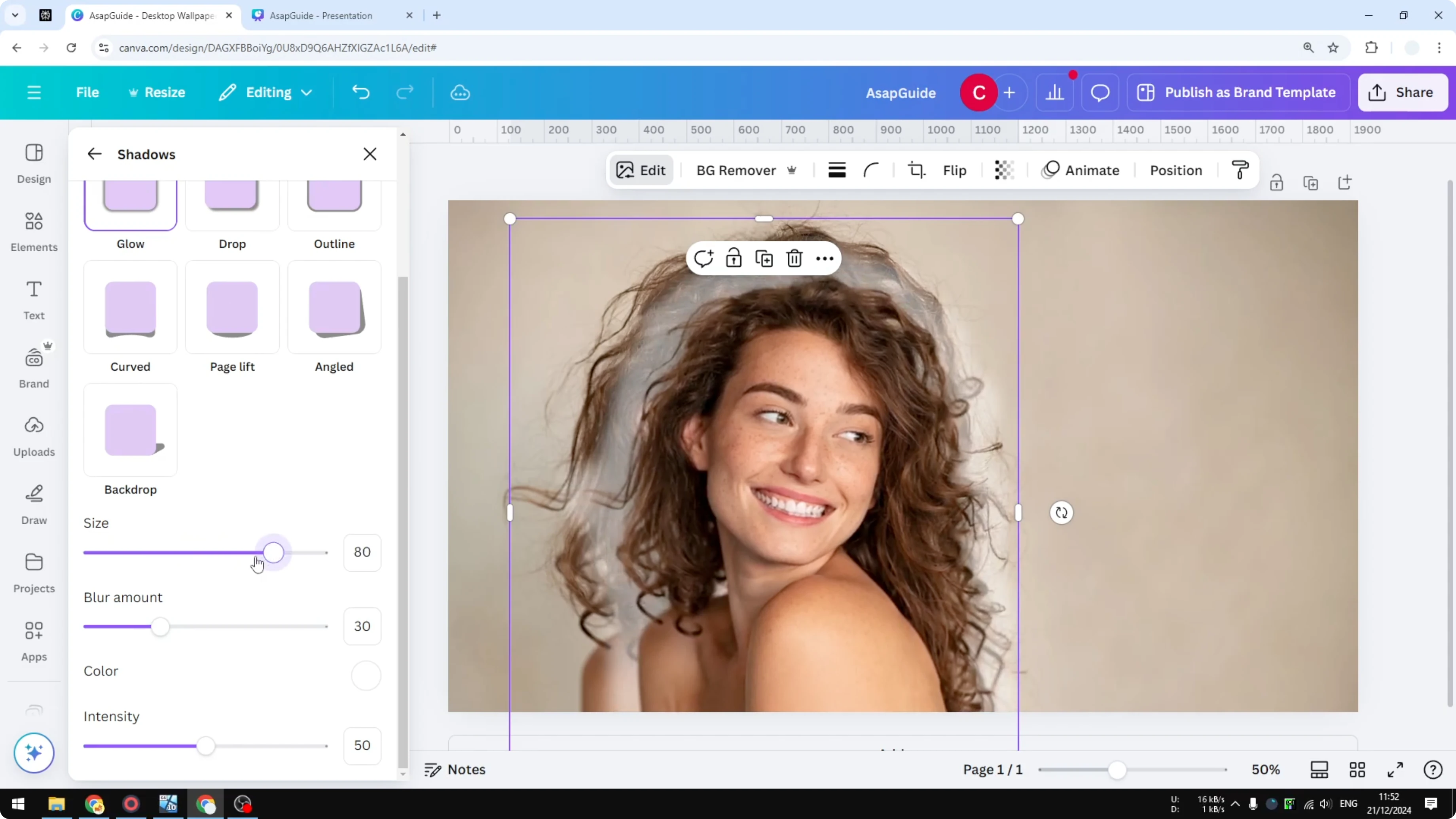 Screenshot from How to Add Glowing Effect to a Person in Canva at 343s