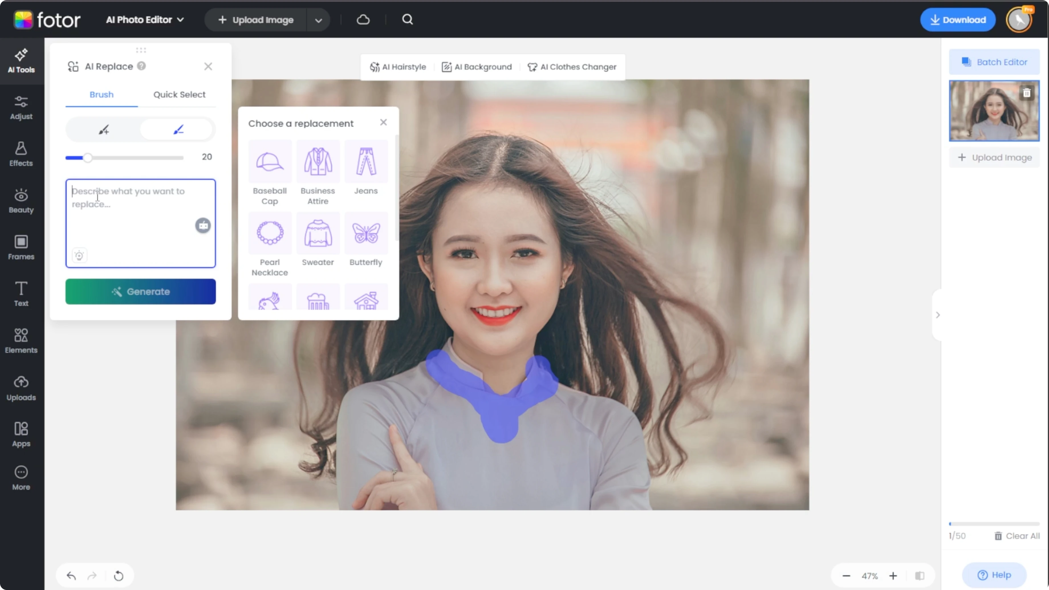 Screenshot from How to Enhance Your Photos by Adding Jewelry, Hats, and Accessories with AI? at 82s