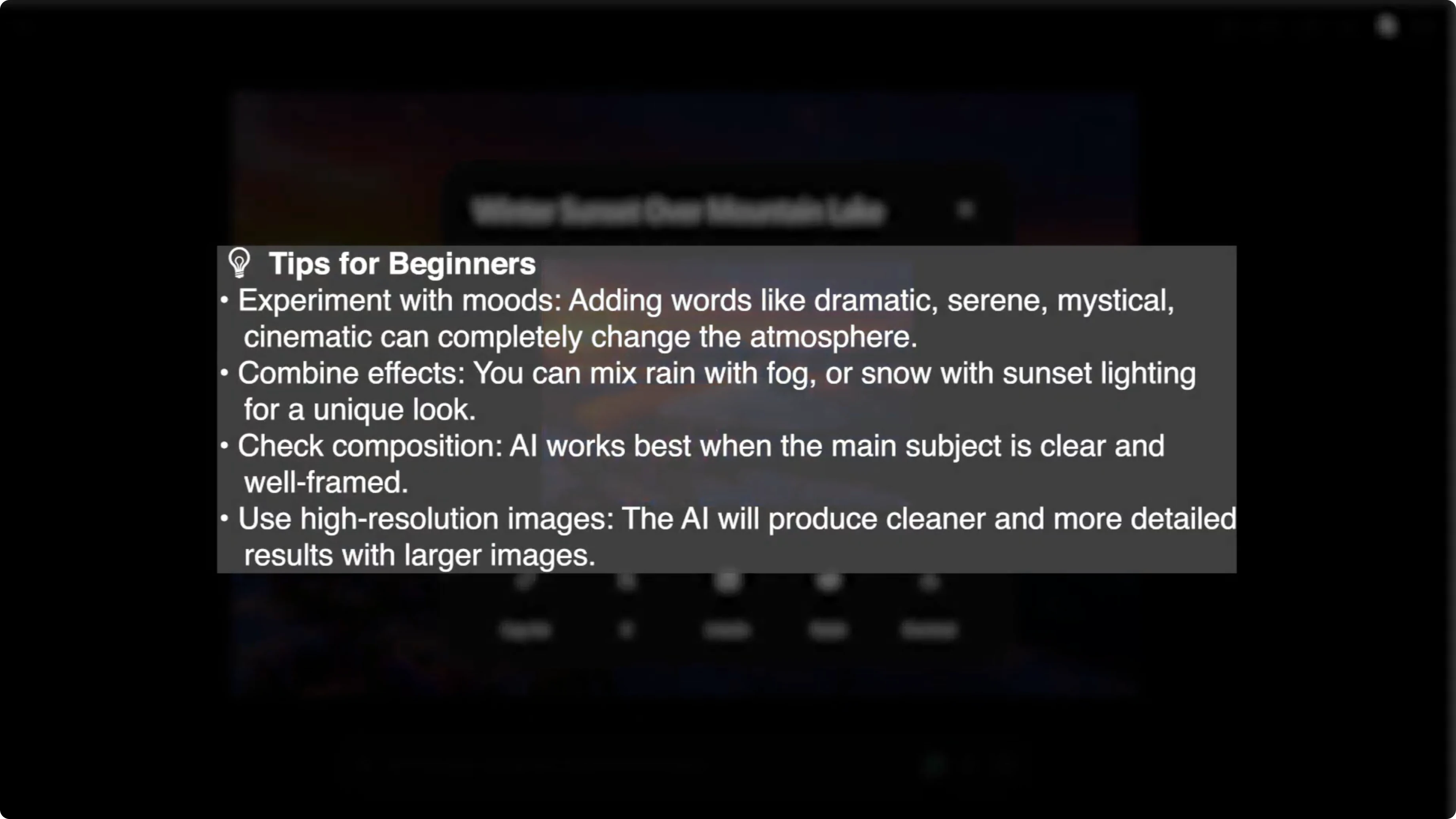 Screenshot from How to Add Atmospheric Weather Effects to Photos with AI? at 119s