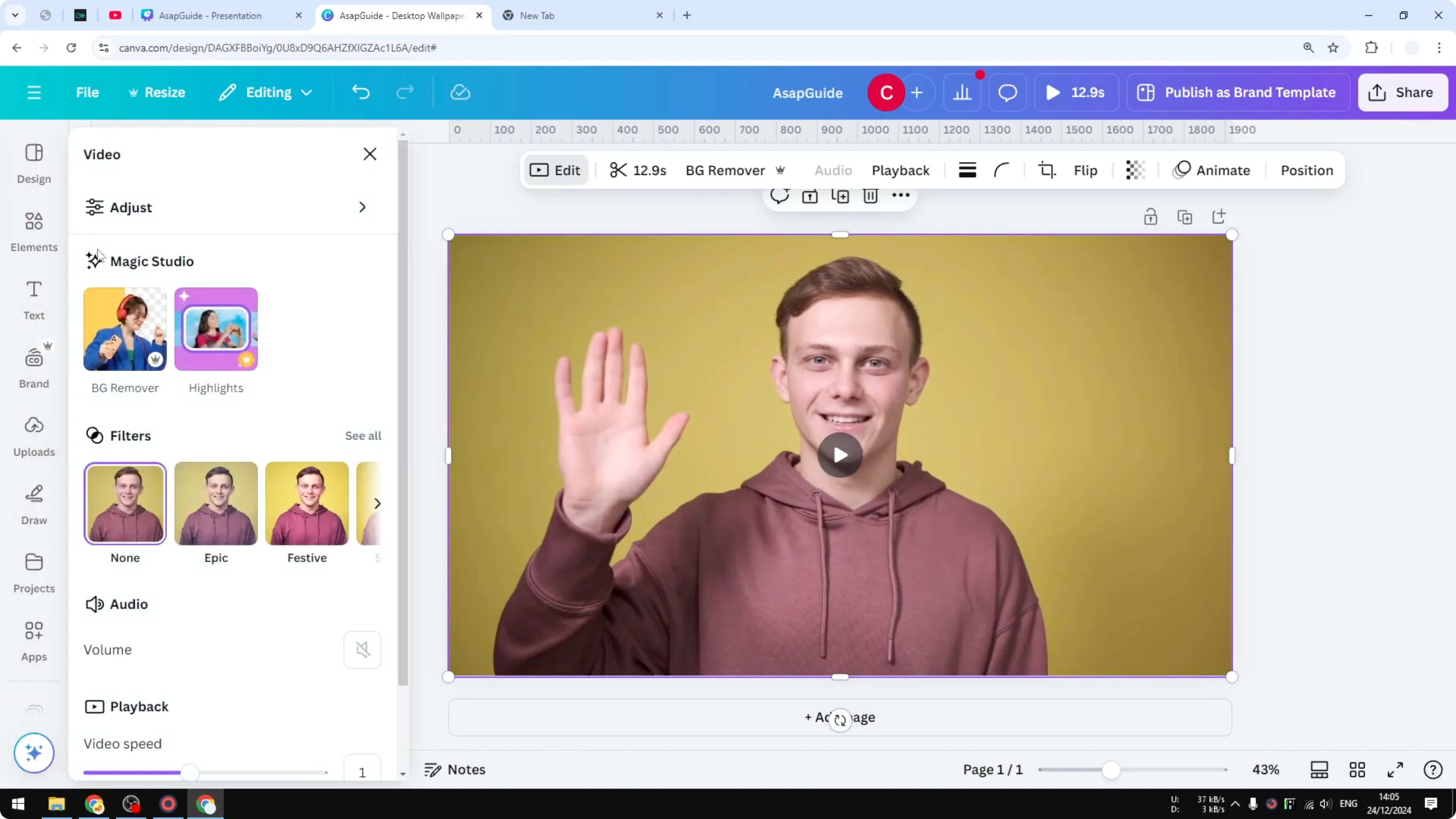 Screenshot from How to Change Video Background in Canva Using AI at 66s