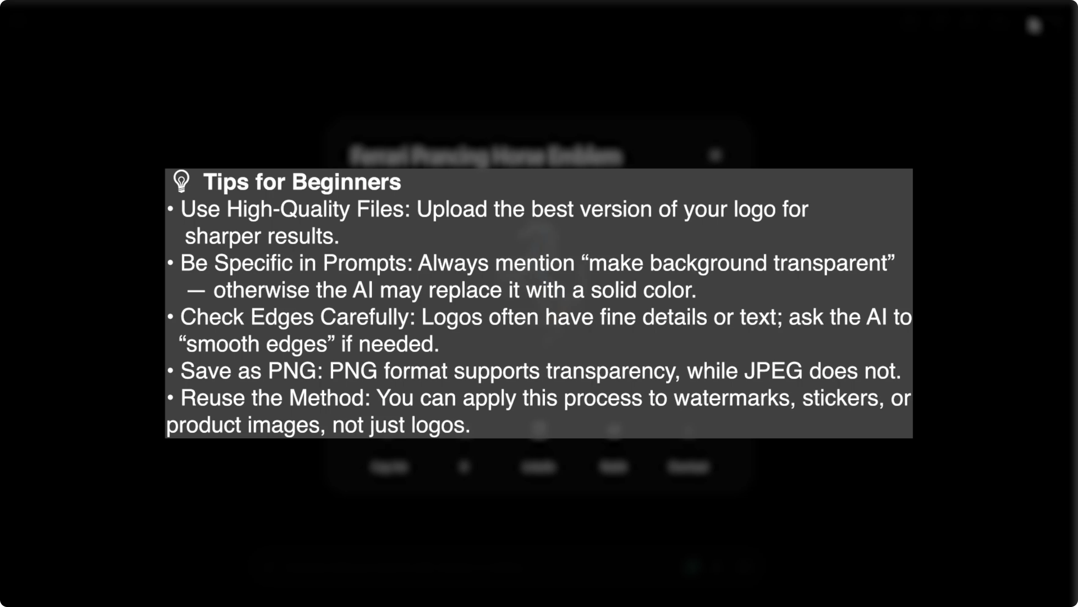 Screenshot from How to Create a Seamless Transparent Logo Using AI? at 121s