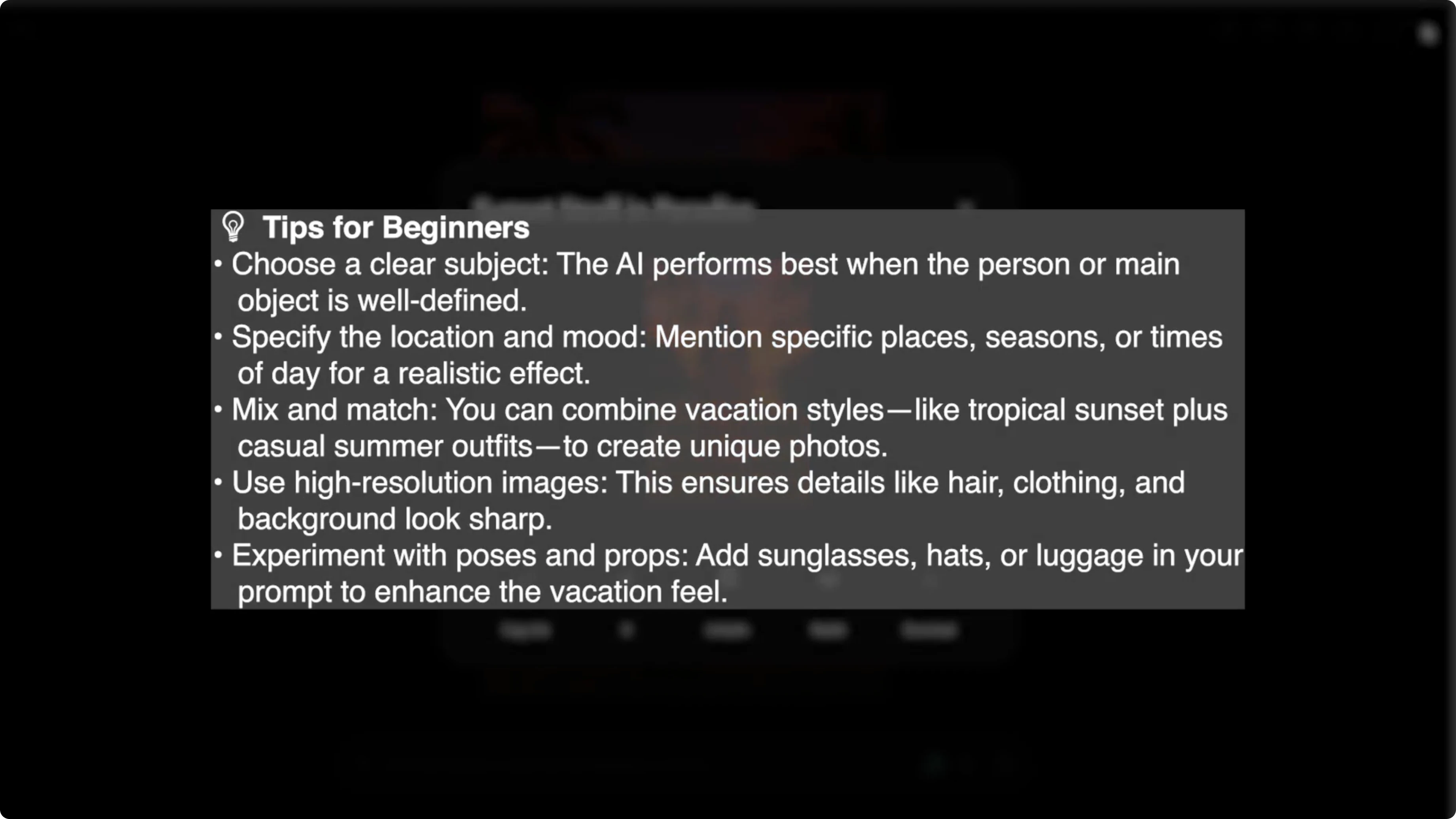 Screenshot from How to Generate Realistic Vacation Portraits with AI? at 111s