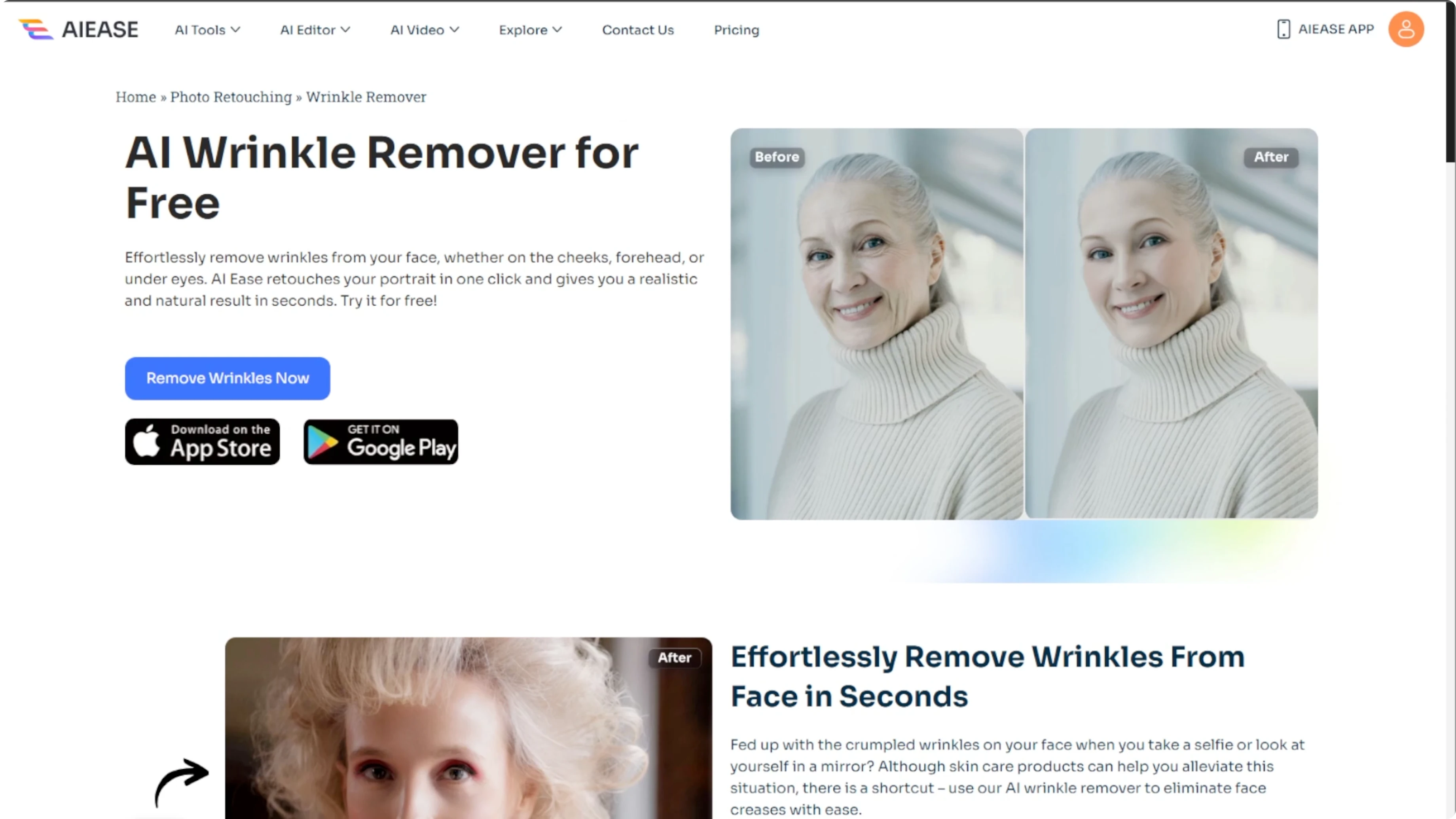 Screenshot from How to Smooth and Reduce the Appearance of Facial Wrinkles with AI? at 17s