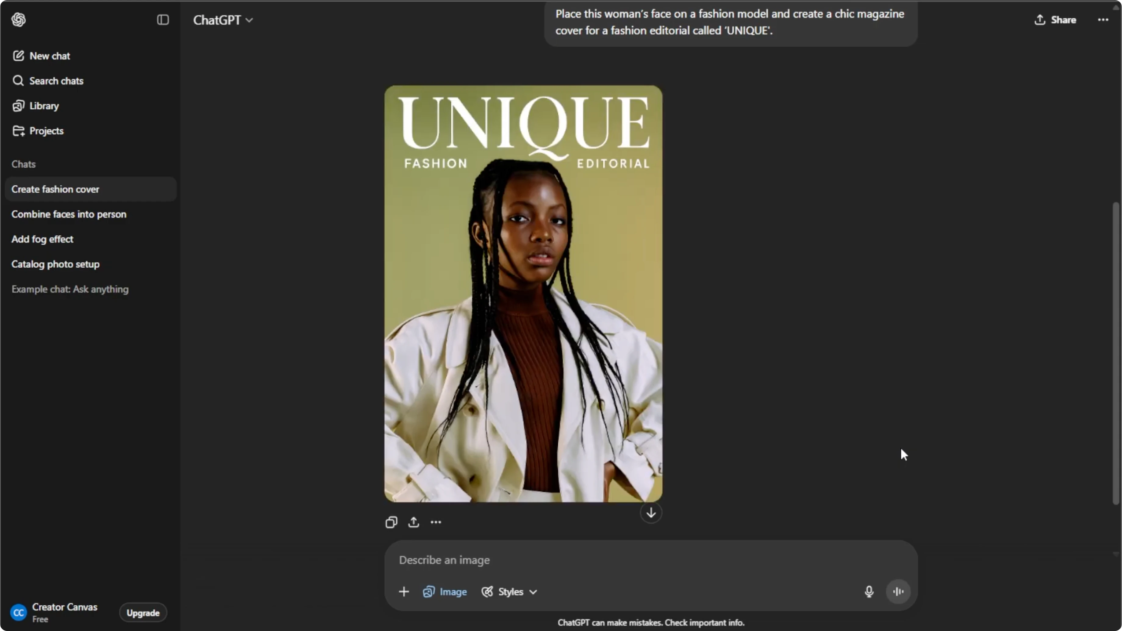 Screenshot from How to Turn Your Photos into Professional Magazine Covers with AI? at 98s