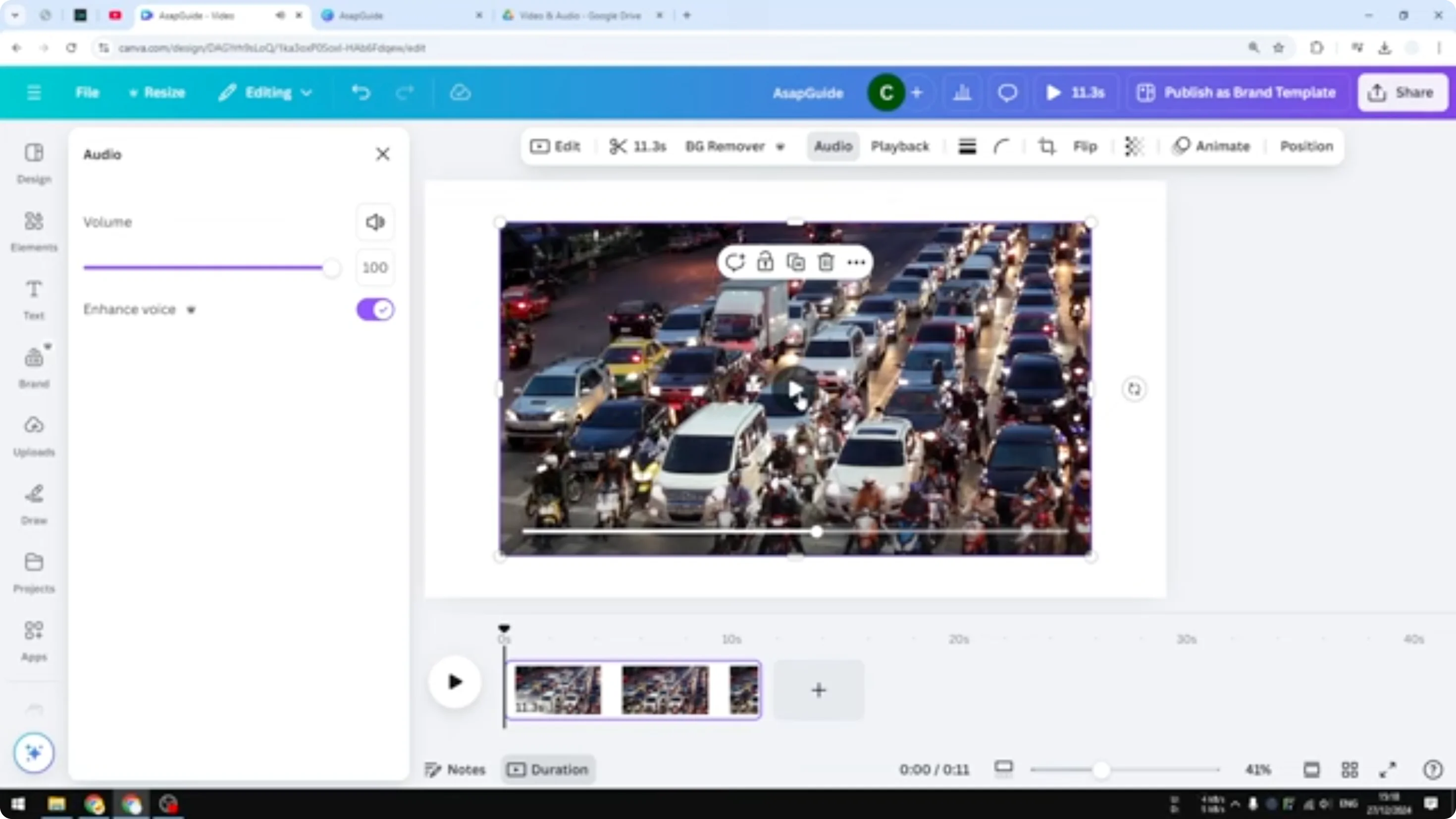 Screenshot from How to Remove Background Audio Noise in Canva at 100s